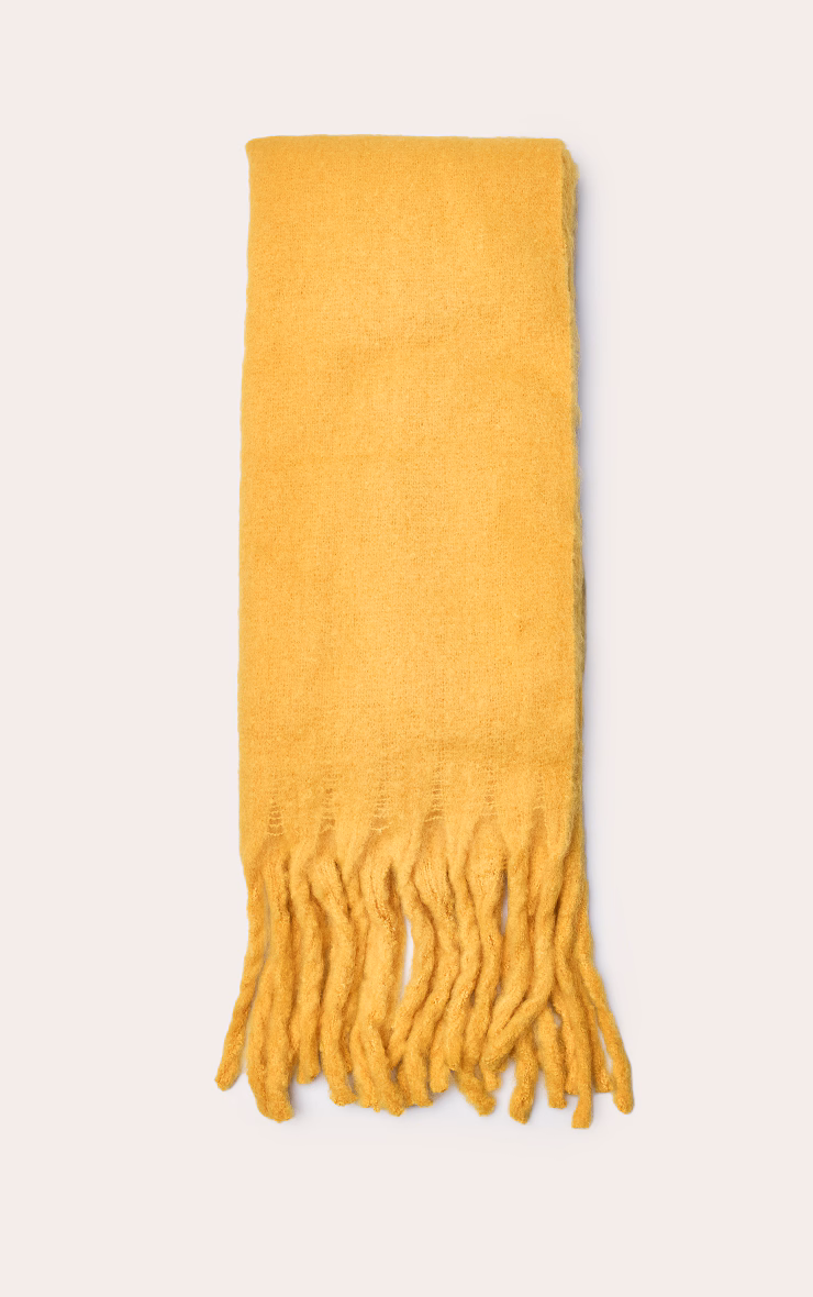 Mustard Brushed Knit Tassel Scarf