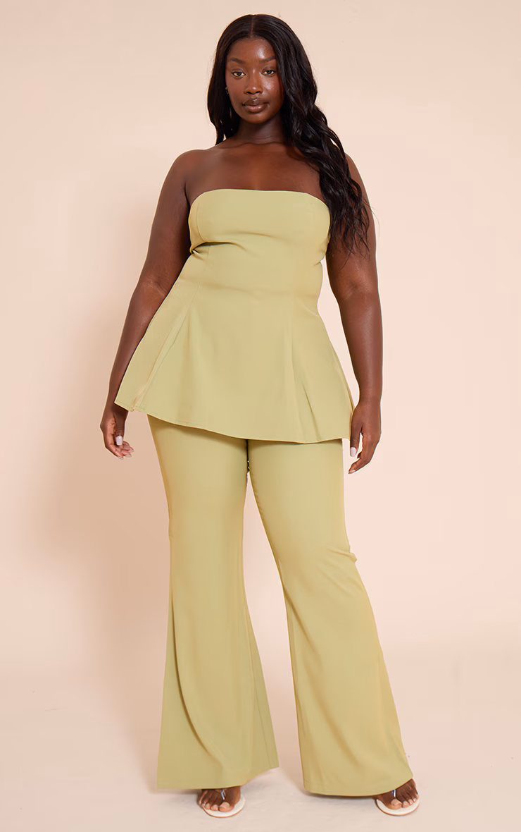 olive Woven Tailored Straight Leg Pants