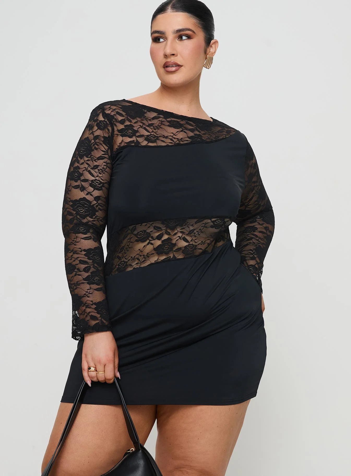 Covington Long Sleeve Mini Dress Black Curve