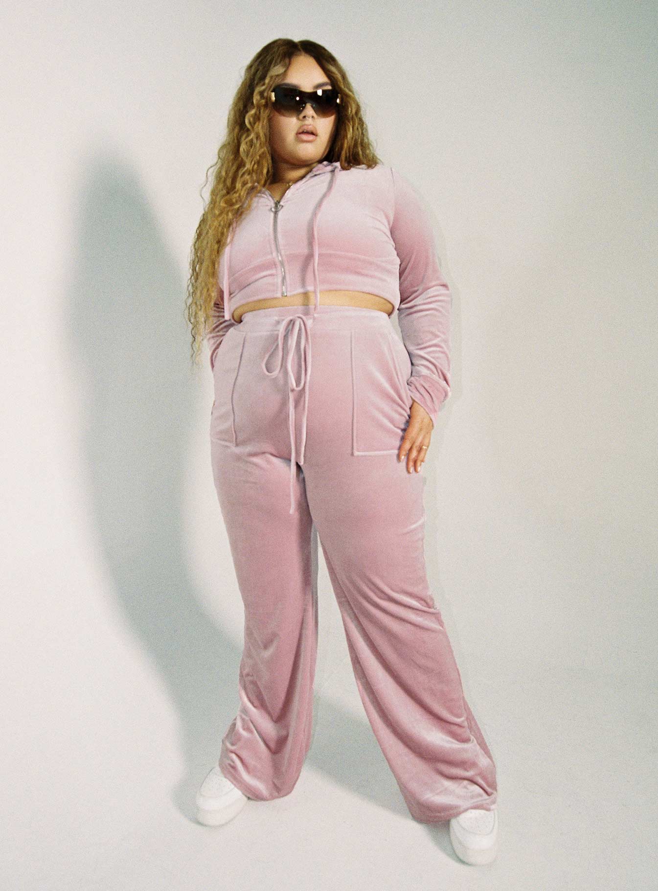Velour Track Pant Pink Curve
