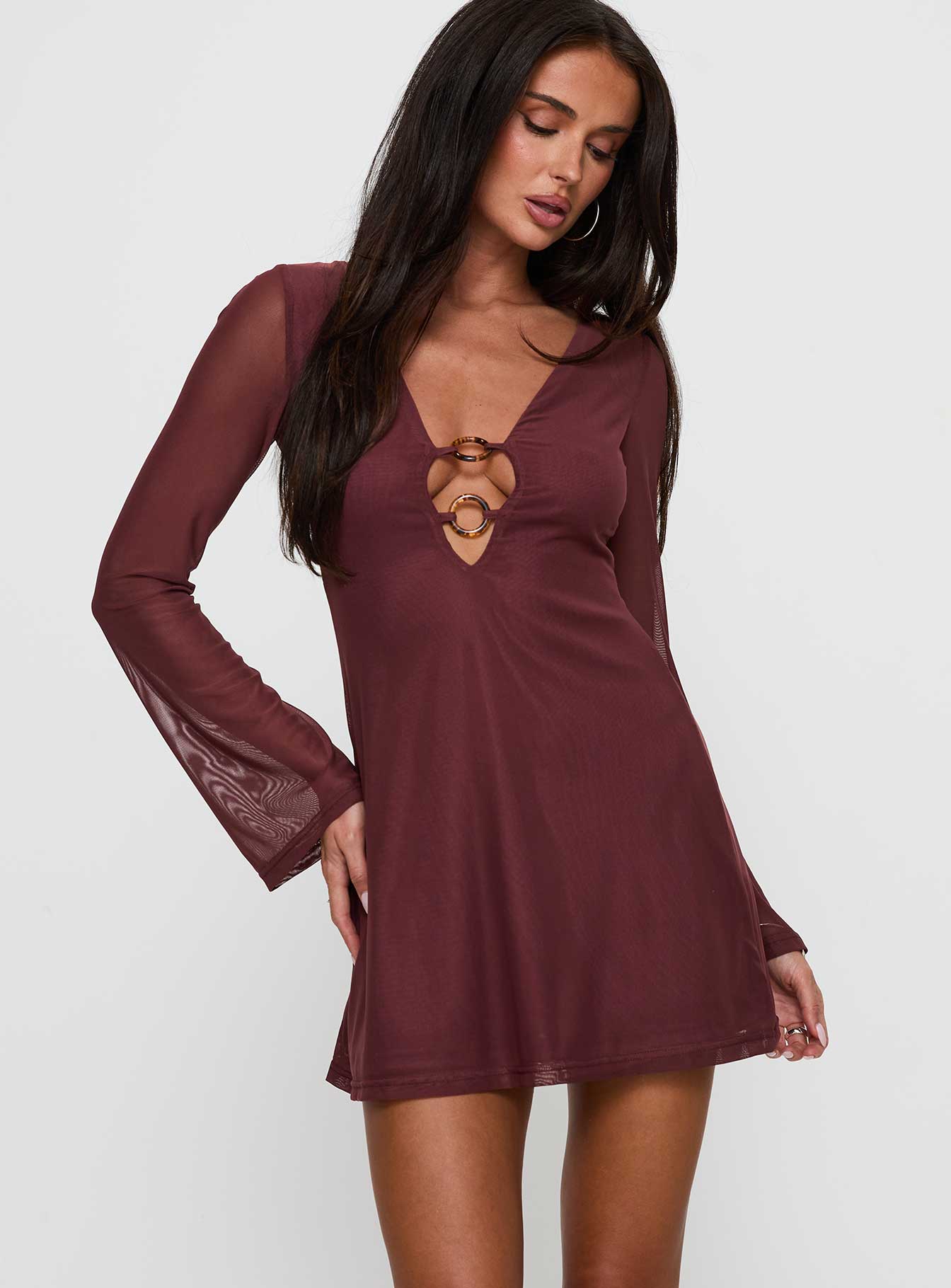 Artique Long Sleeve Mini Dress Brown
