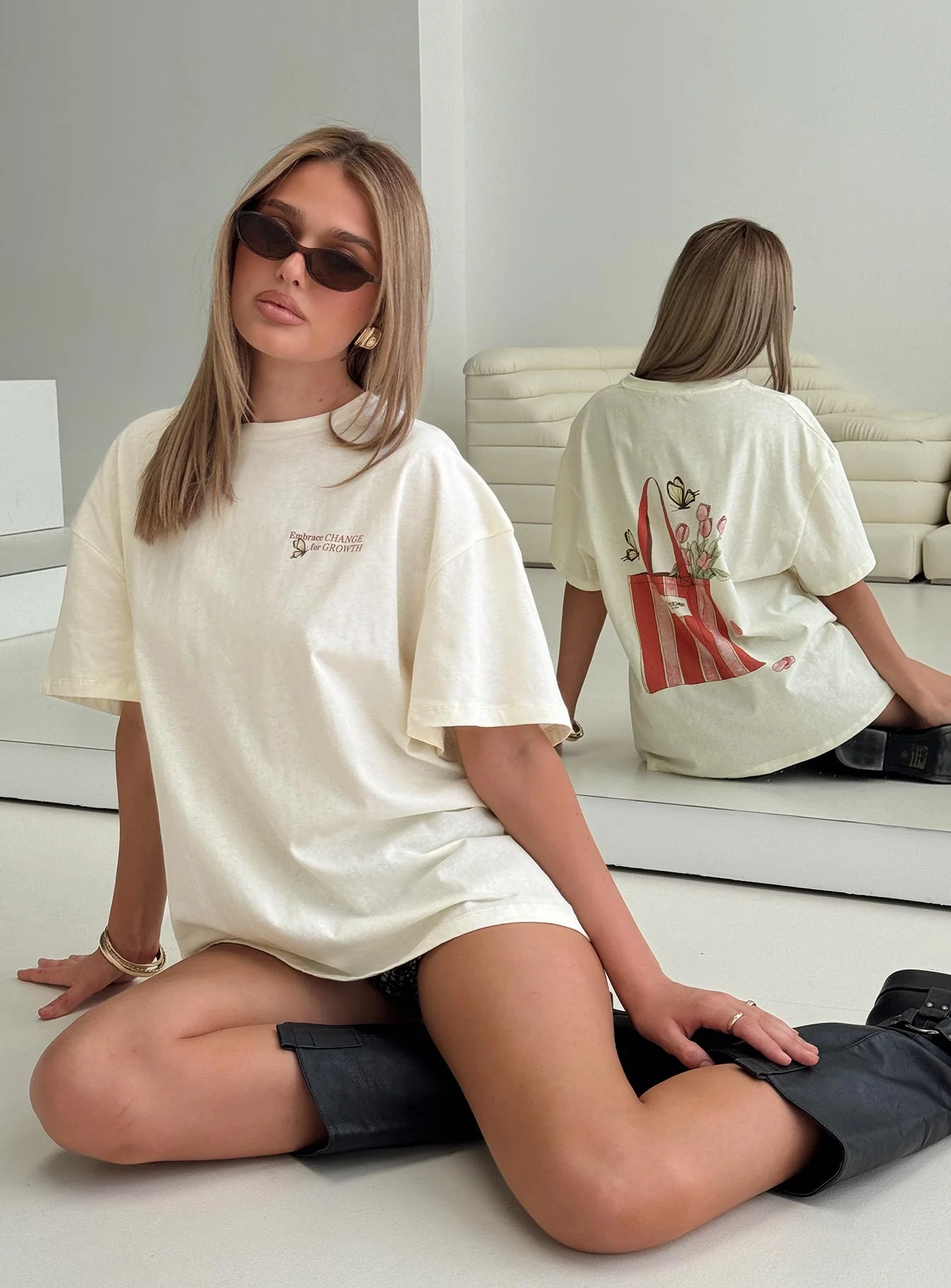 Princess Polly x Butterfly Foundation Charity Merch Oversized Tee Cream