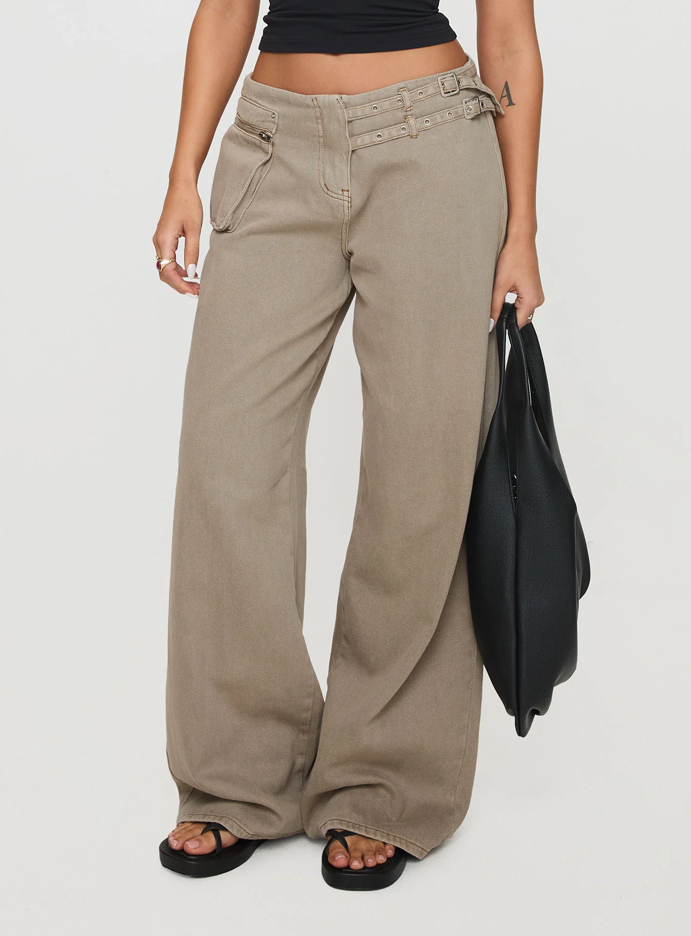 Paltrow Mid Rise Wide Leg Cargo Jeans Washed Brown