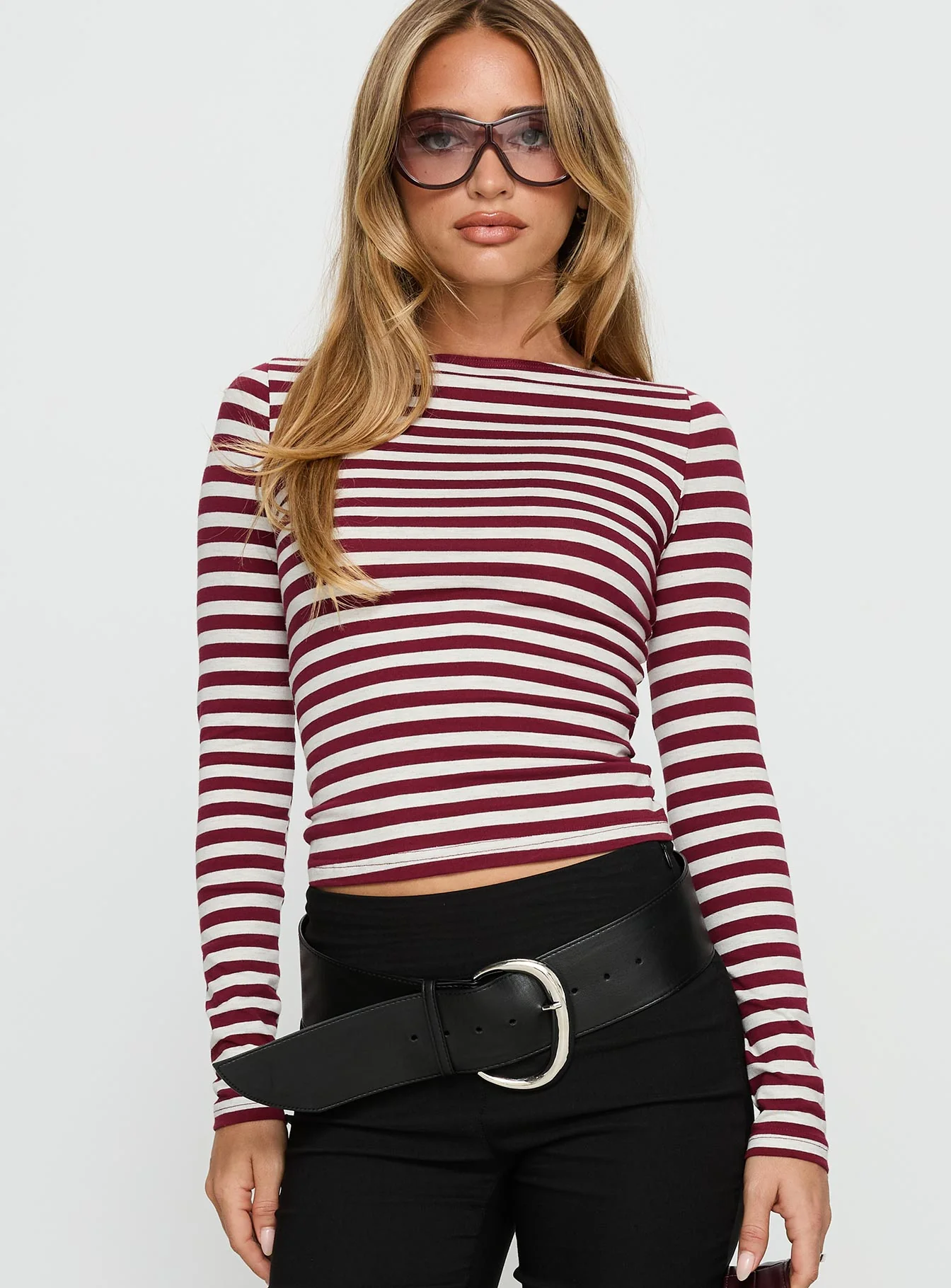 Derrica Long Sleeve Top Red / Grey Stripe