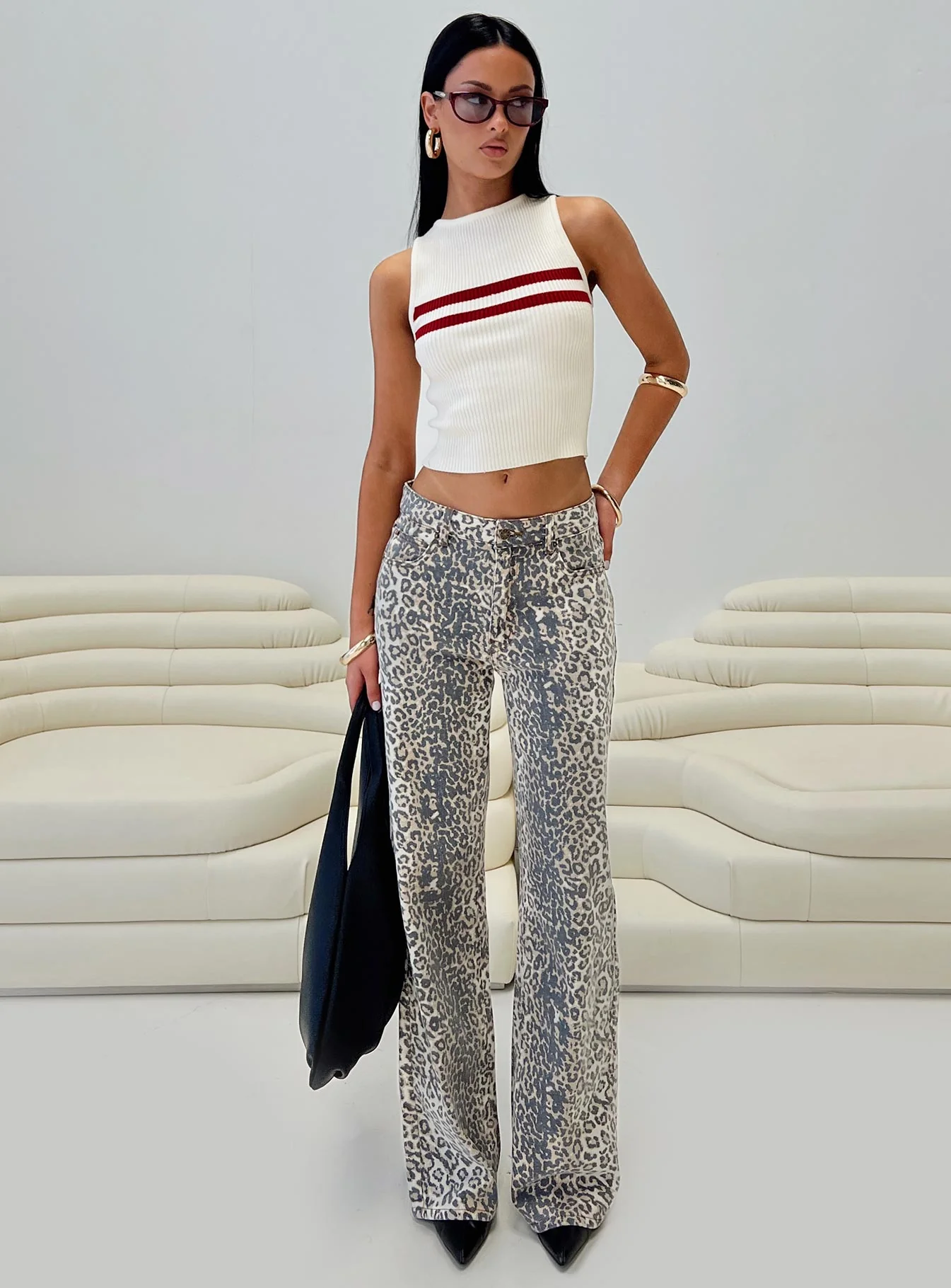 Top Model Low Rise Straight Leg Jeans Leopard Fade