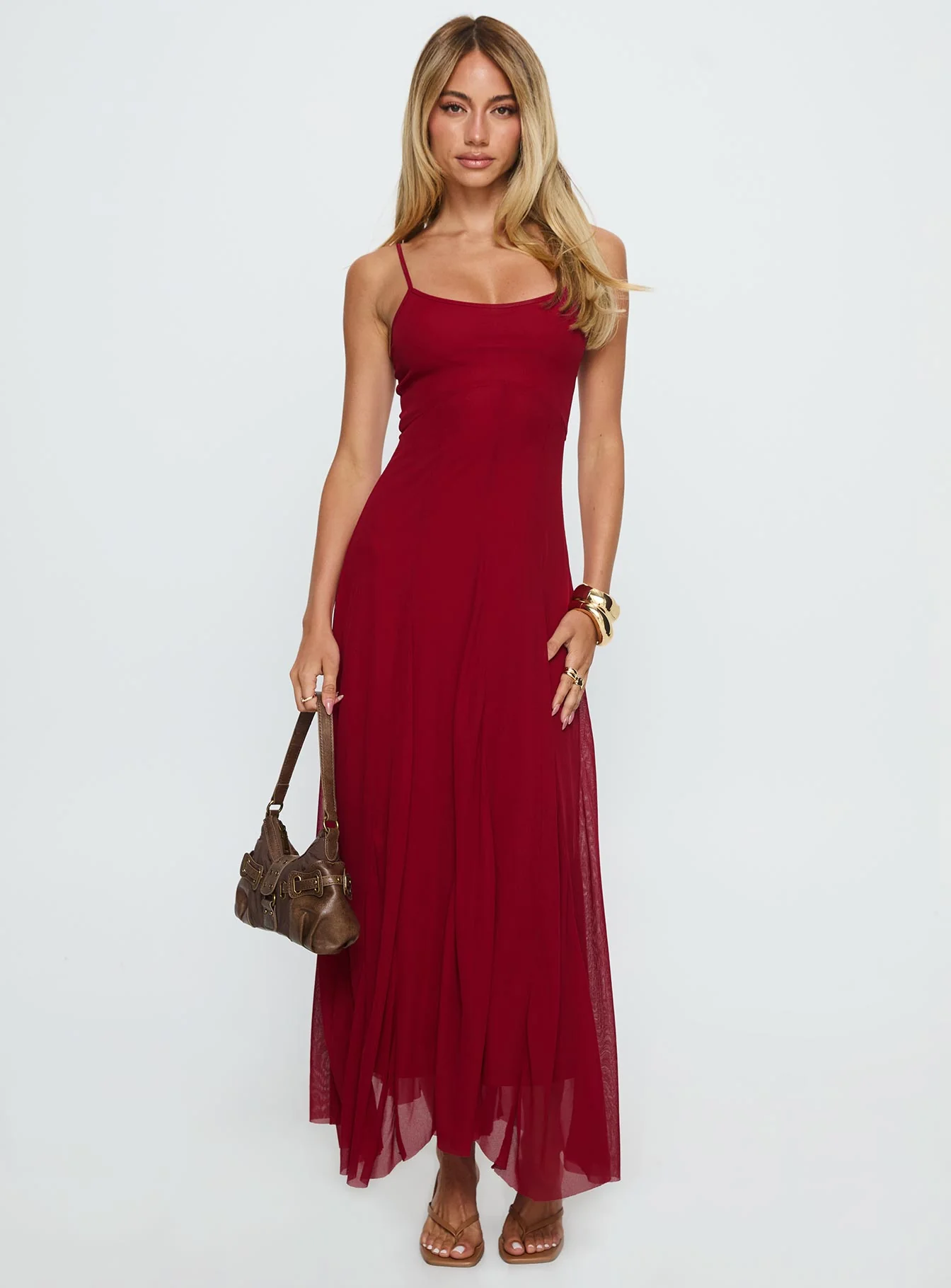 Janeira Pleat Maxi Dress Red