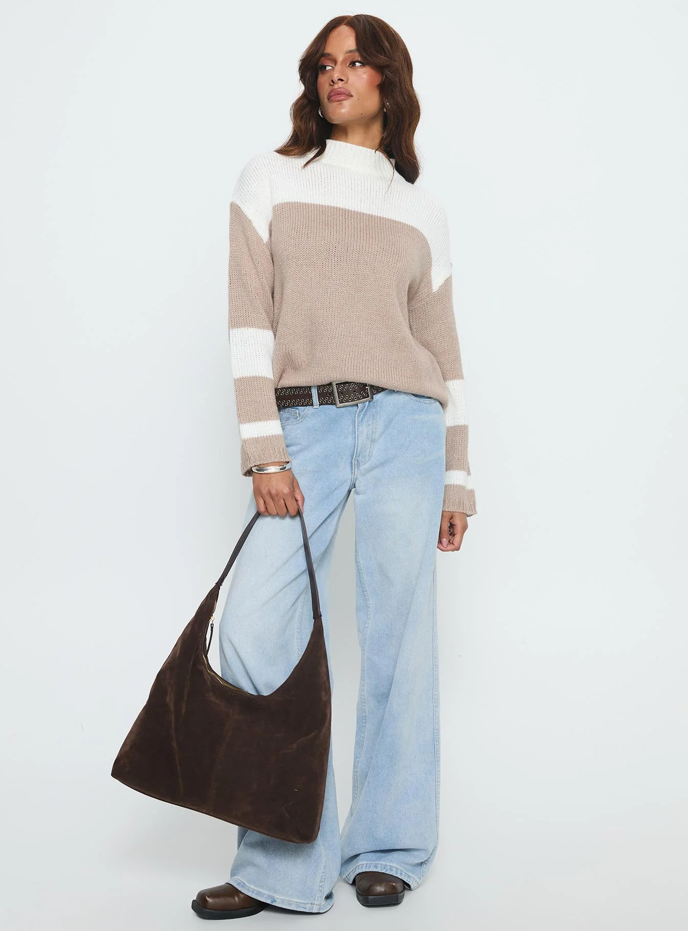 Brandalyn Contrast Mock Neck Knit Sweater Multi