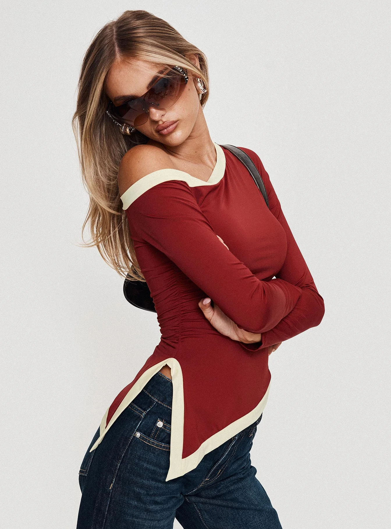 Fake Smile Long Sleeve Top Burgundy / Cream