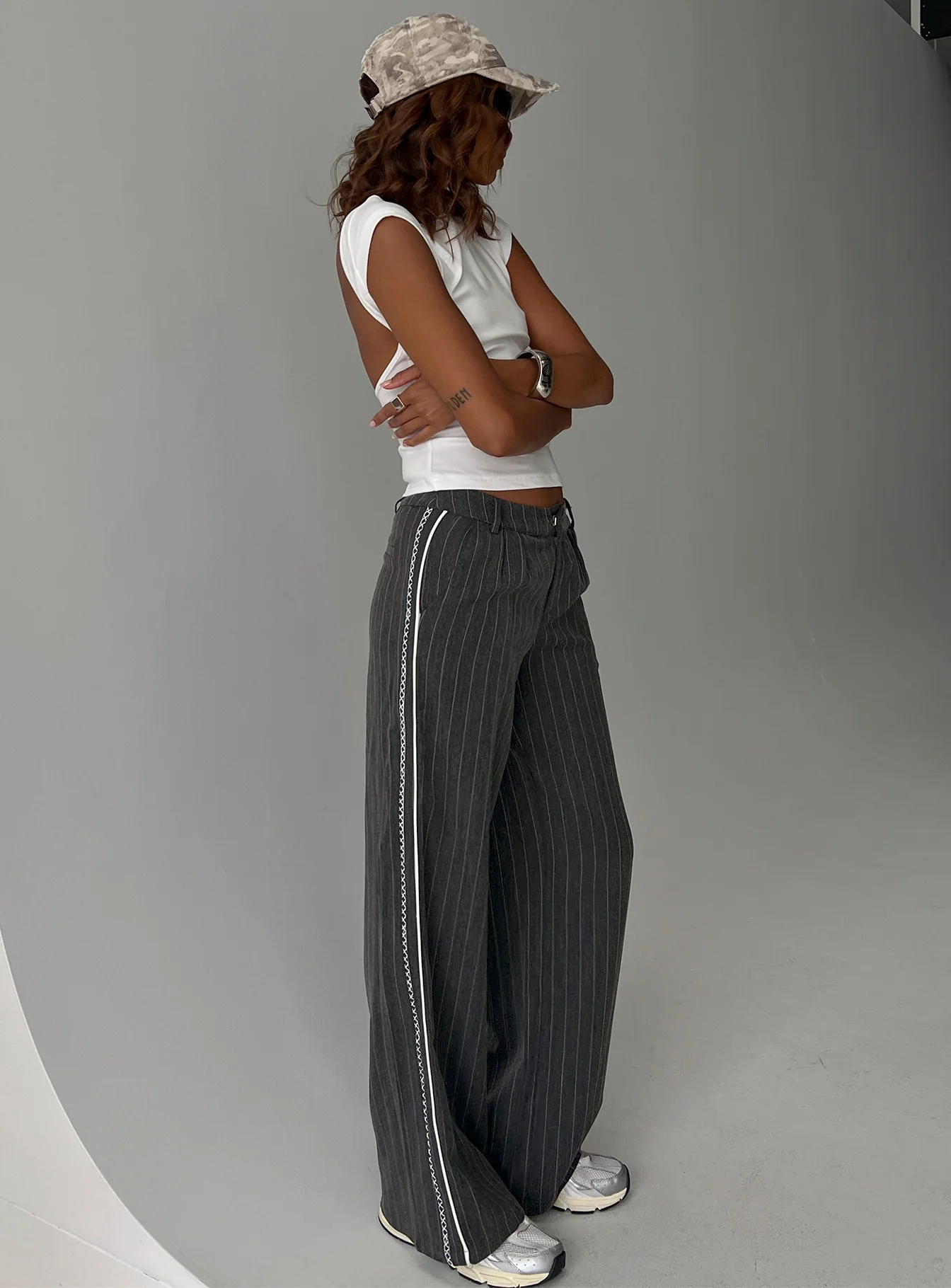 Knowla Pleated Trouser Pant Grey Pinstripe