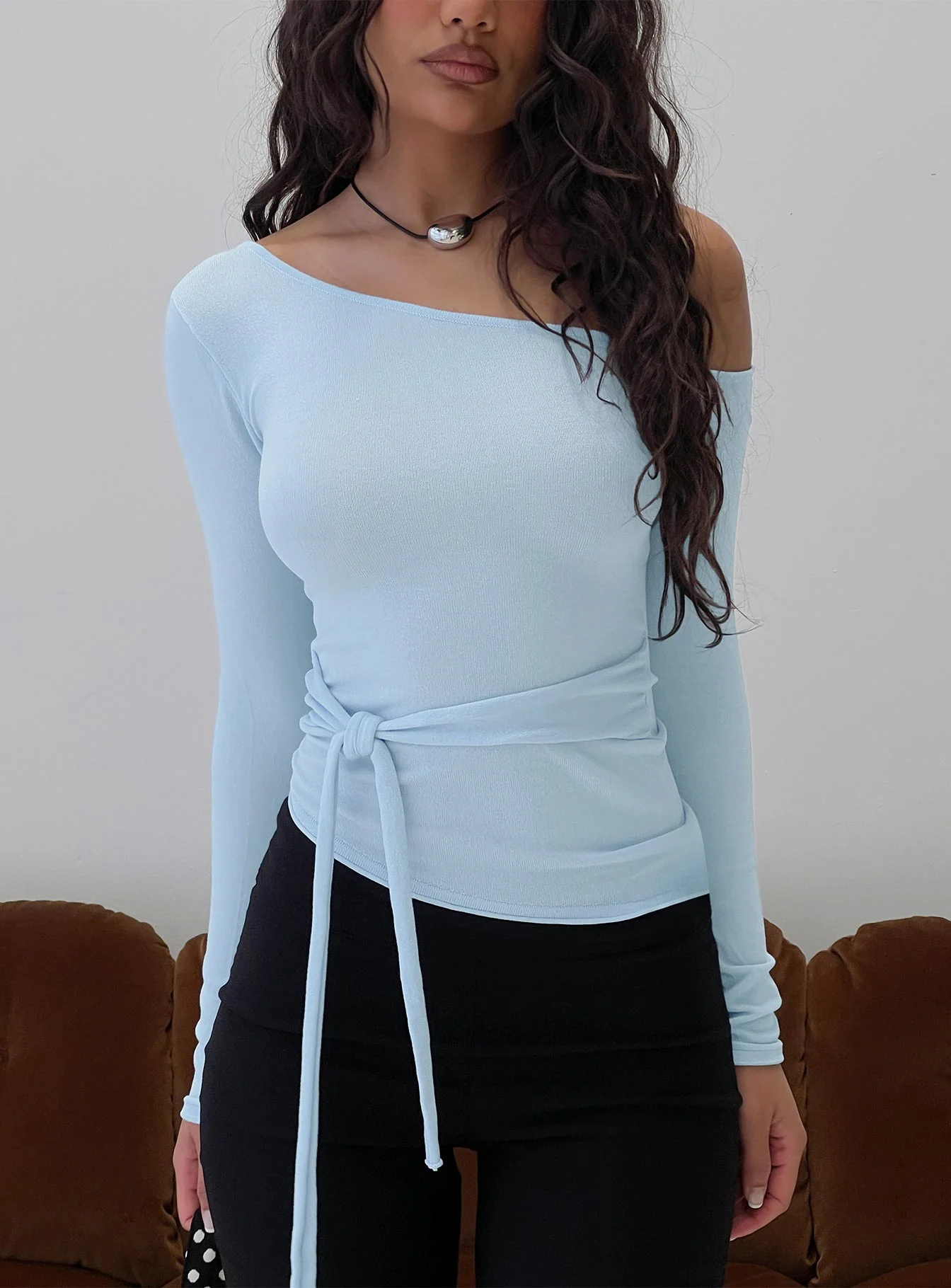 Kastor One Shoulder Long Sleeve Top Blue