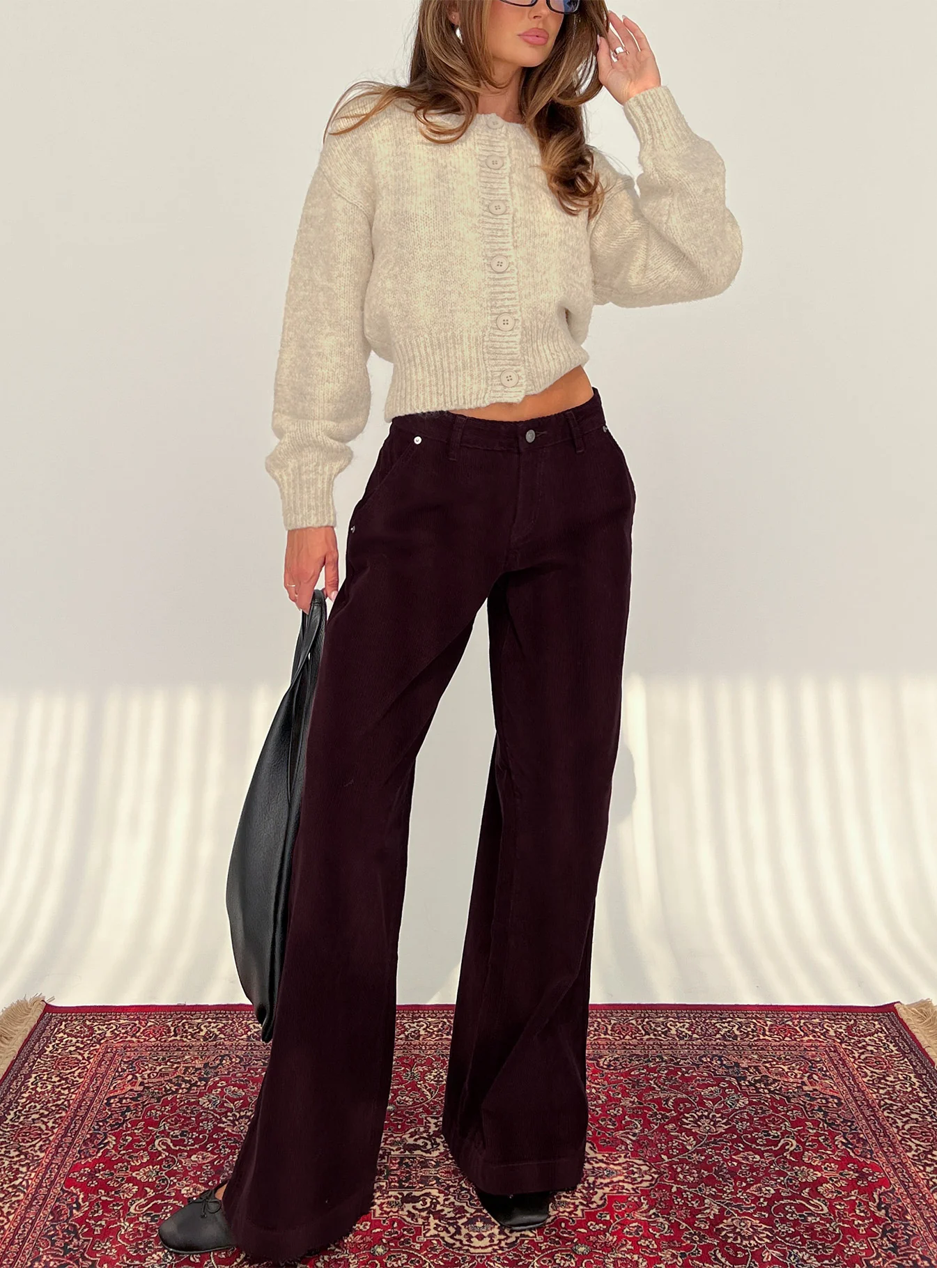 Jacynda Low Waist Wide Leg Corduroy Jeans Currant
