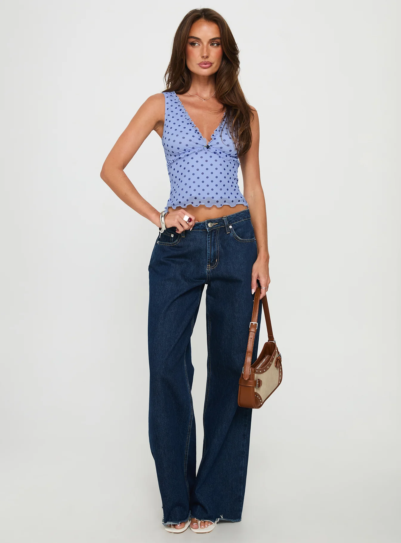 Azira Frill Detail Top Blue Polka