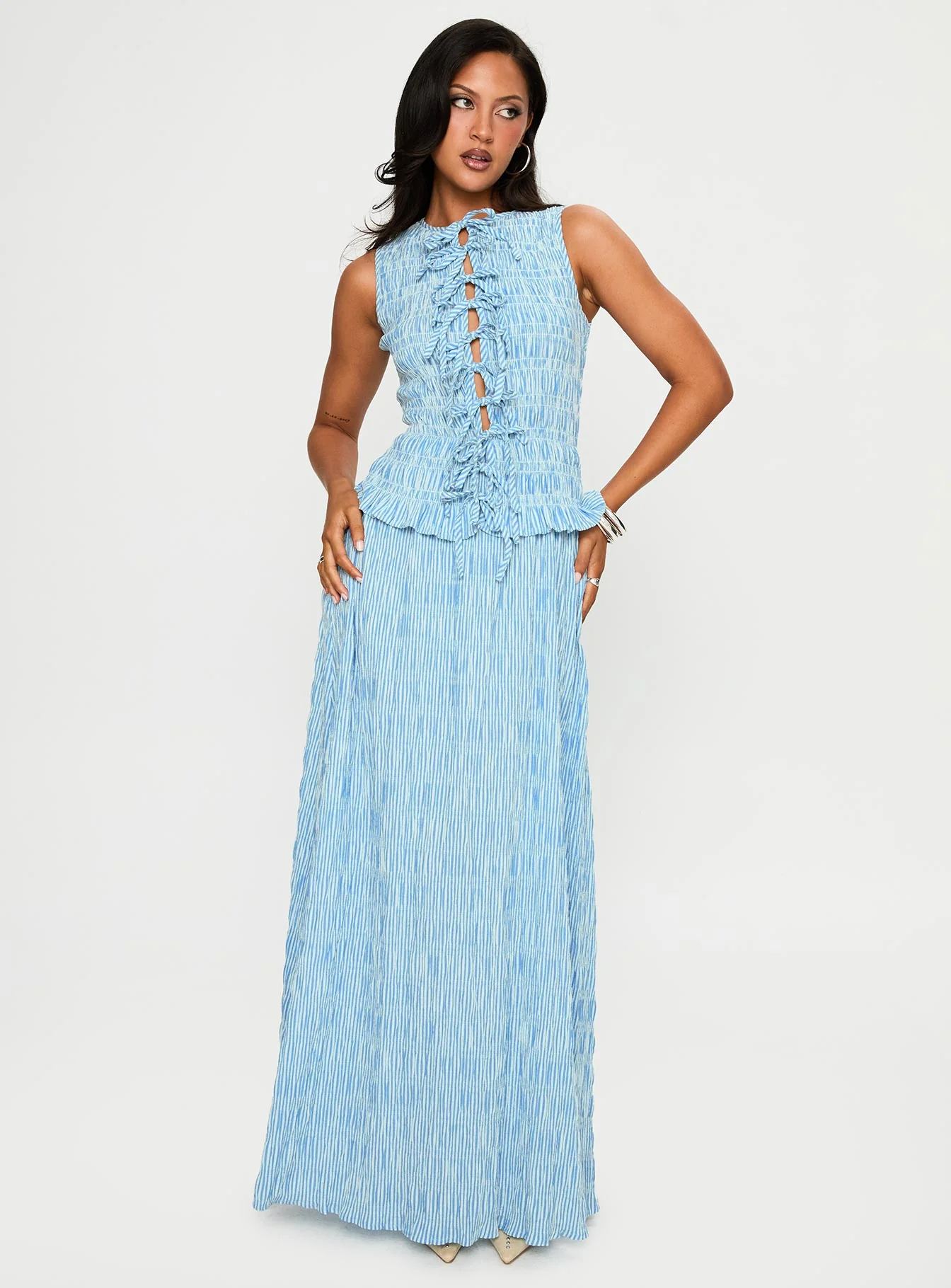 Songbird Shirred Maxi Dress Blue