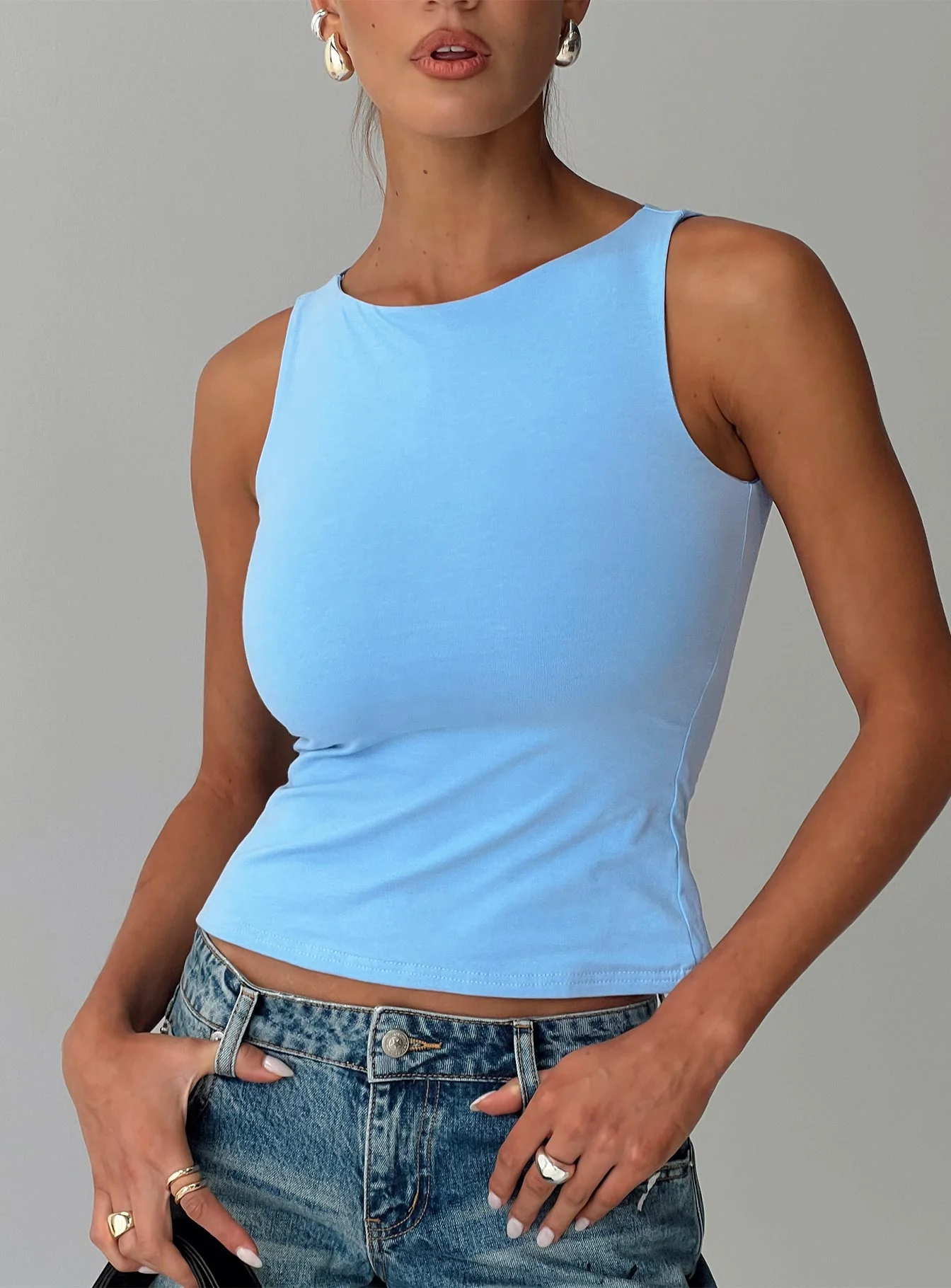 Lose Your Number High Neck Top Blue