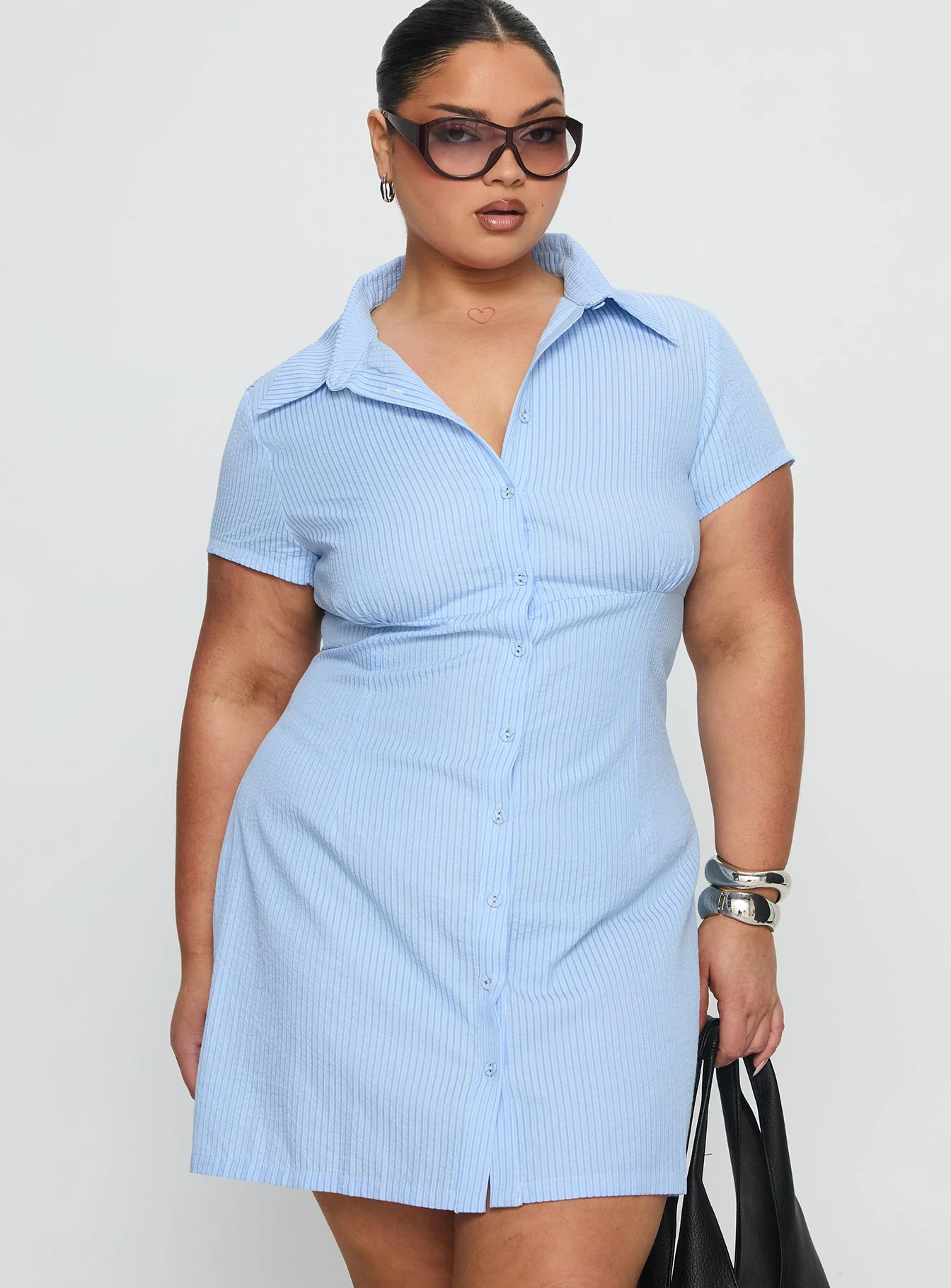 Motley Mini Dress Blue Stripe Curve