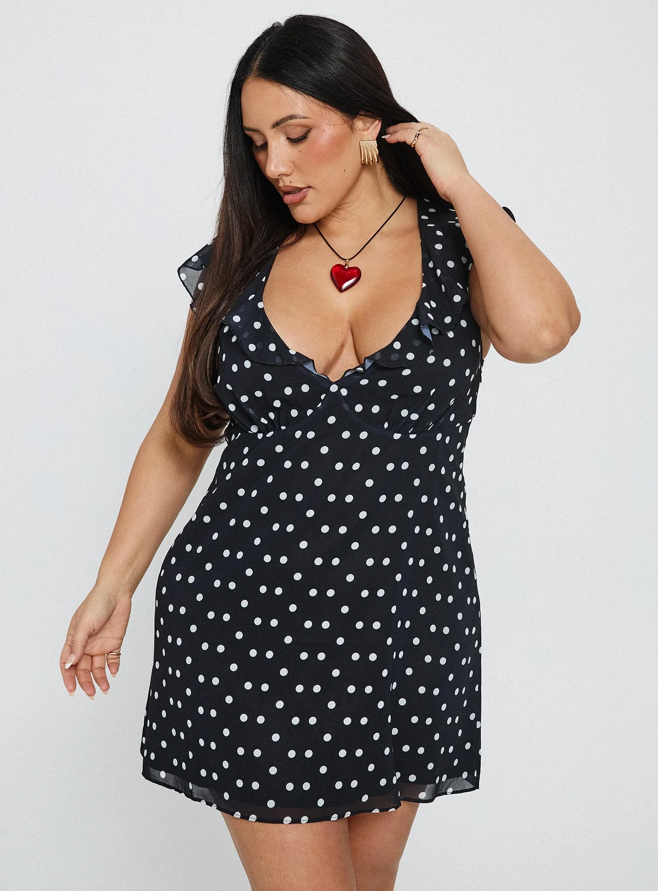 I Guess So Mini Dress Black Polka Dot Curve