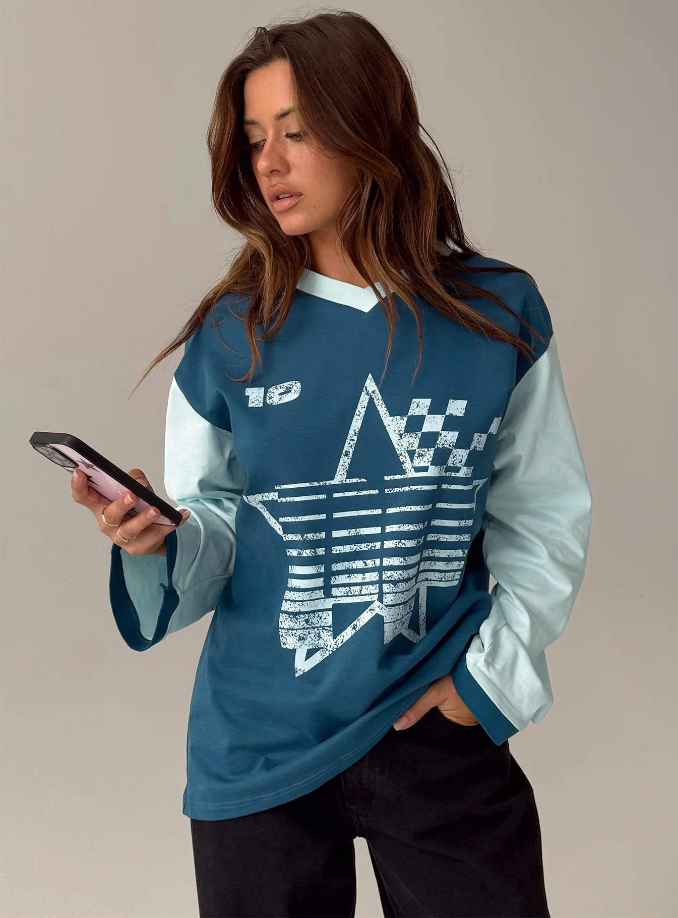 Starletta Long Sleeve Moto Top Blue