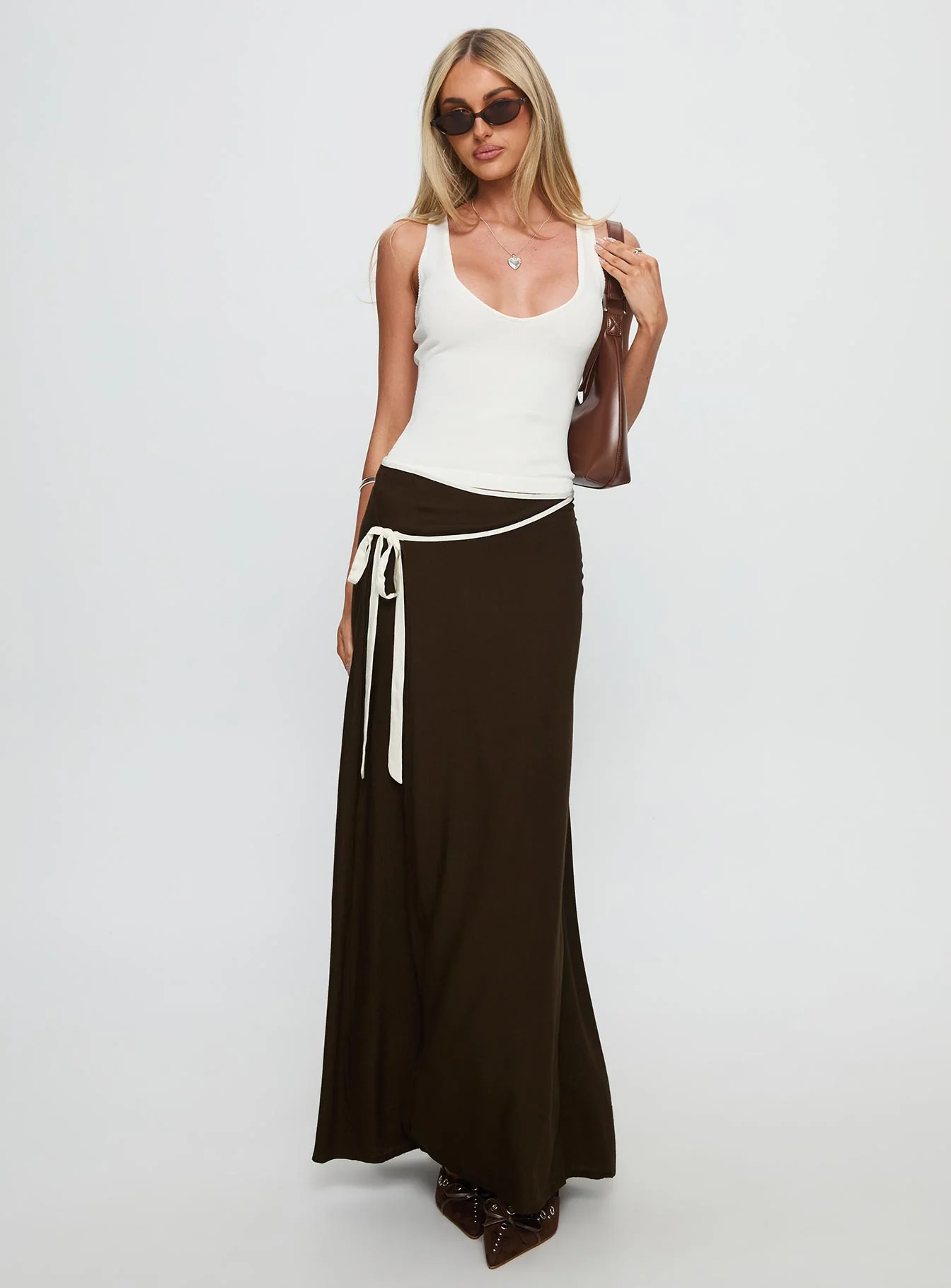 Keirah Contrast Wrap Maxi Skirt Chocolate / White
