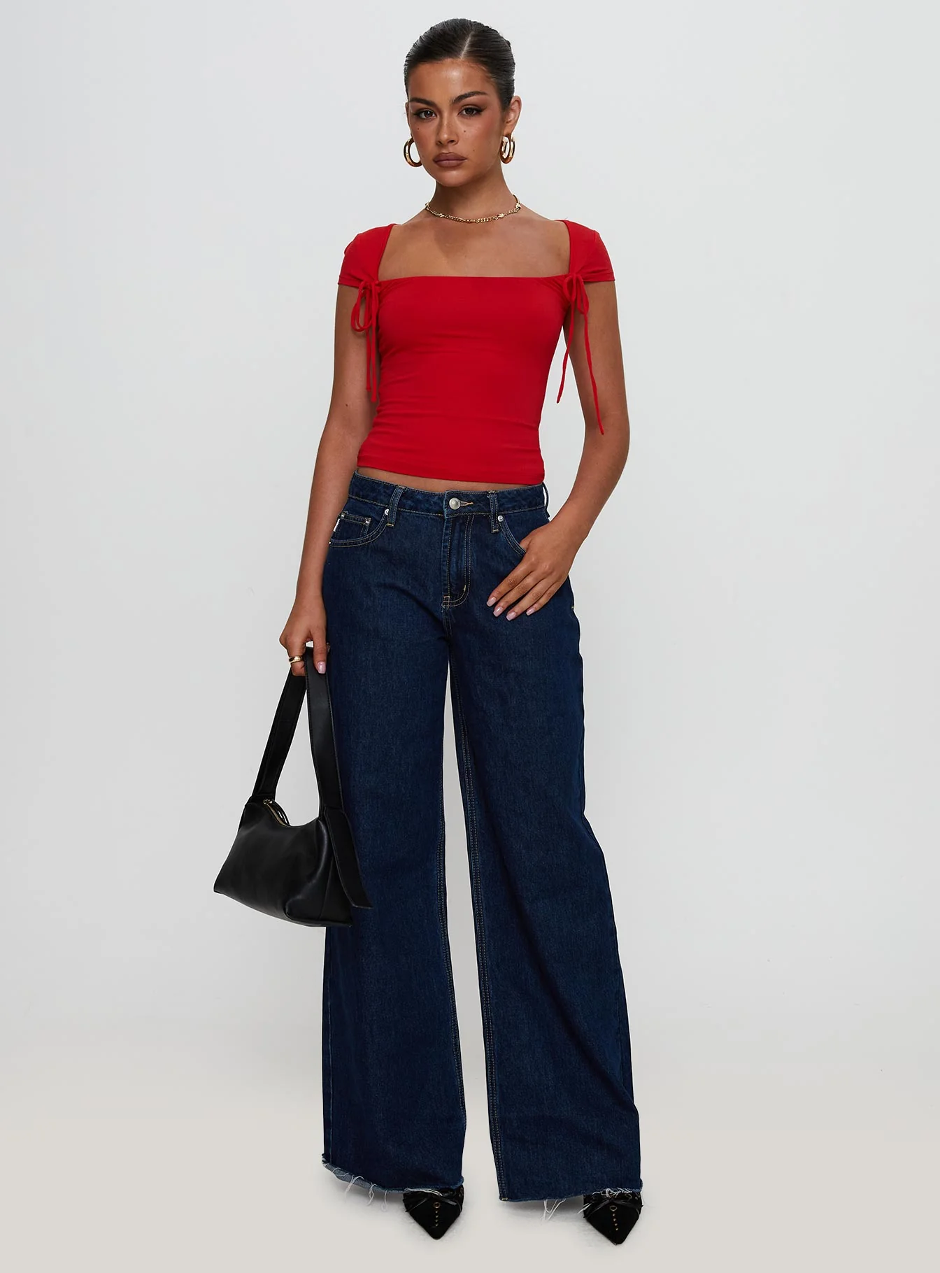 Daena Tie Detail Top Red