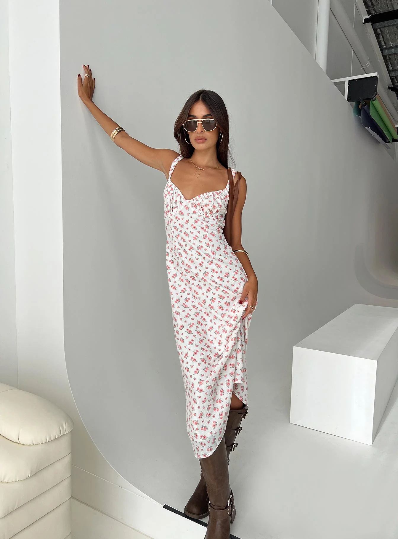Georgia Midi Dress White / Pink Floral