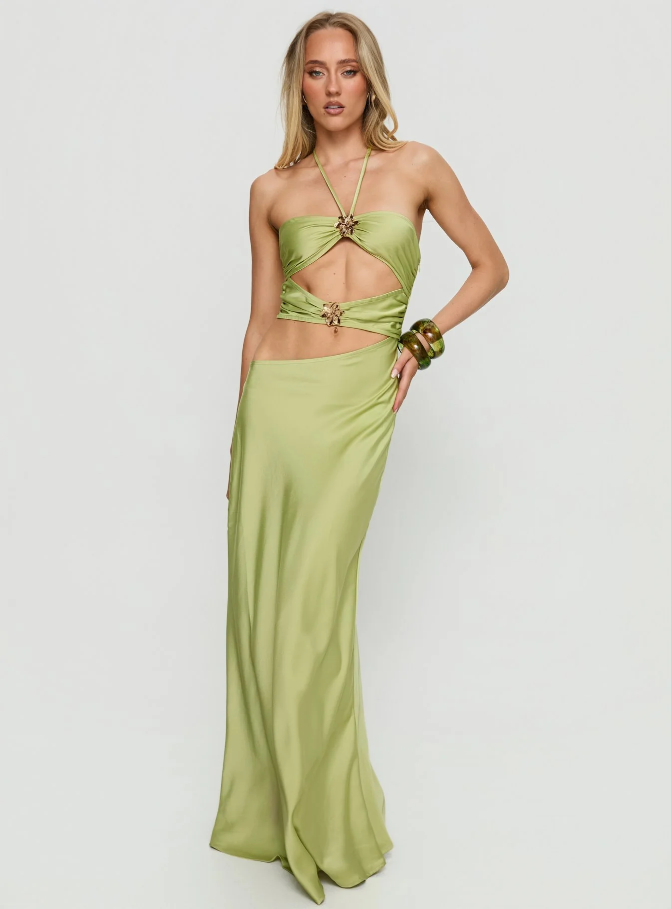 Morissa Halter Cut Out Maxi Dress Green