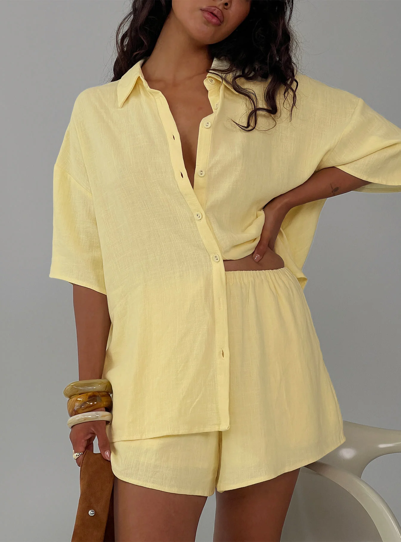 Peni Linen Button Down Top Yellow