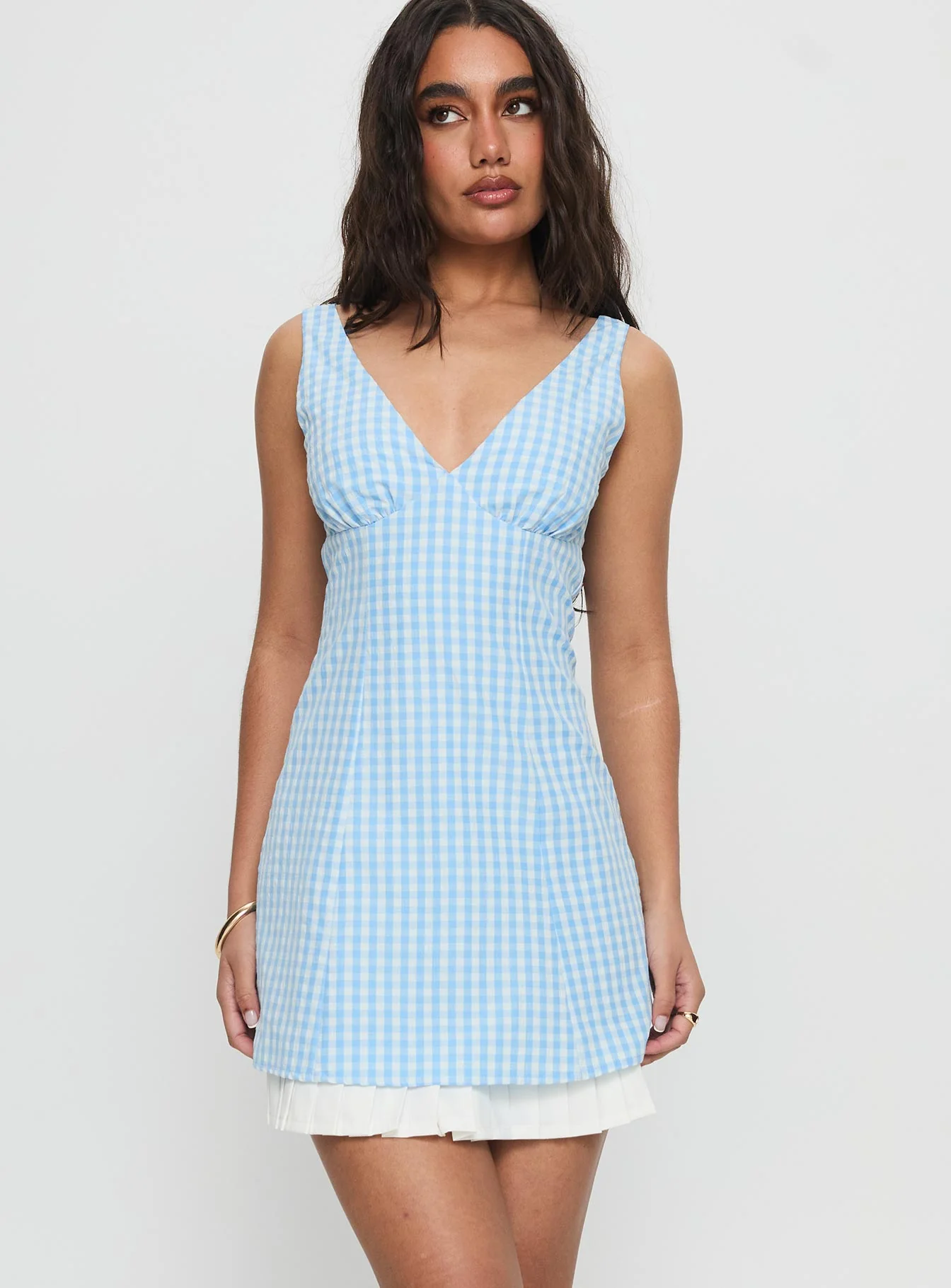 Evielle Underskirt Mini Dress Blue Check