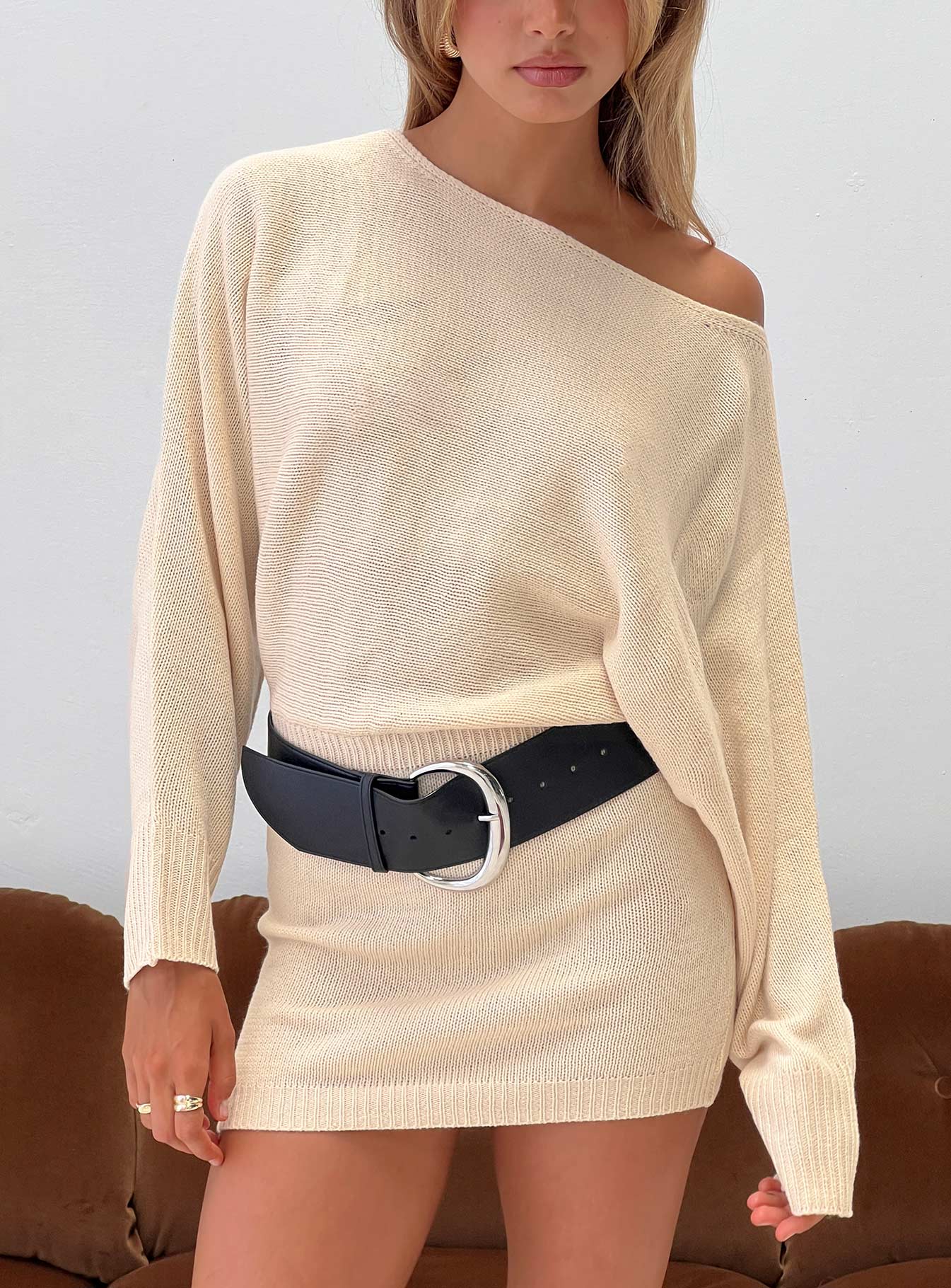 Bellamie Long Sleeve Mini Dress Cream