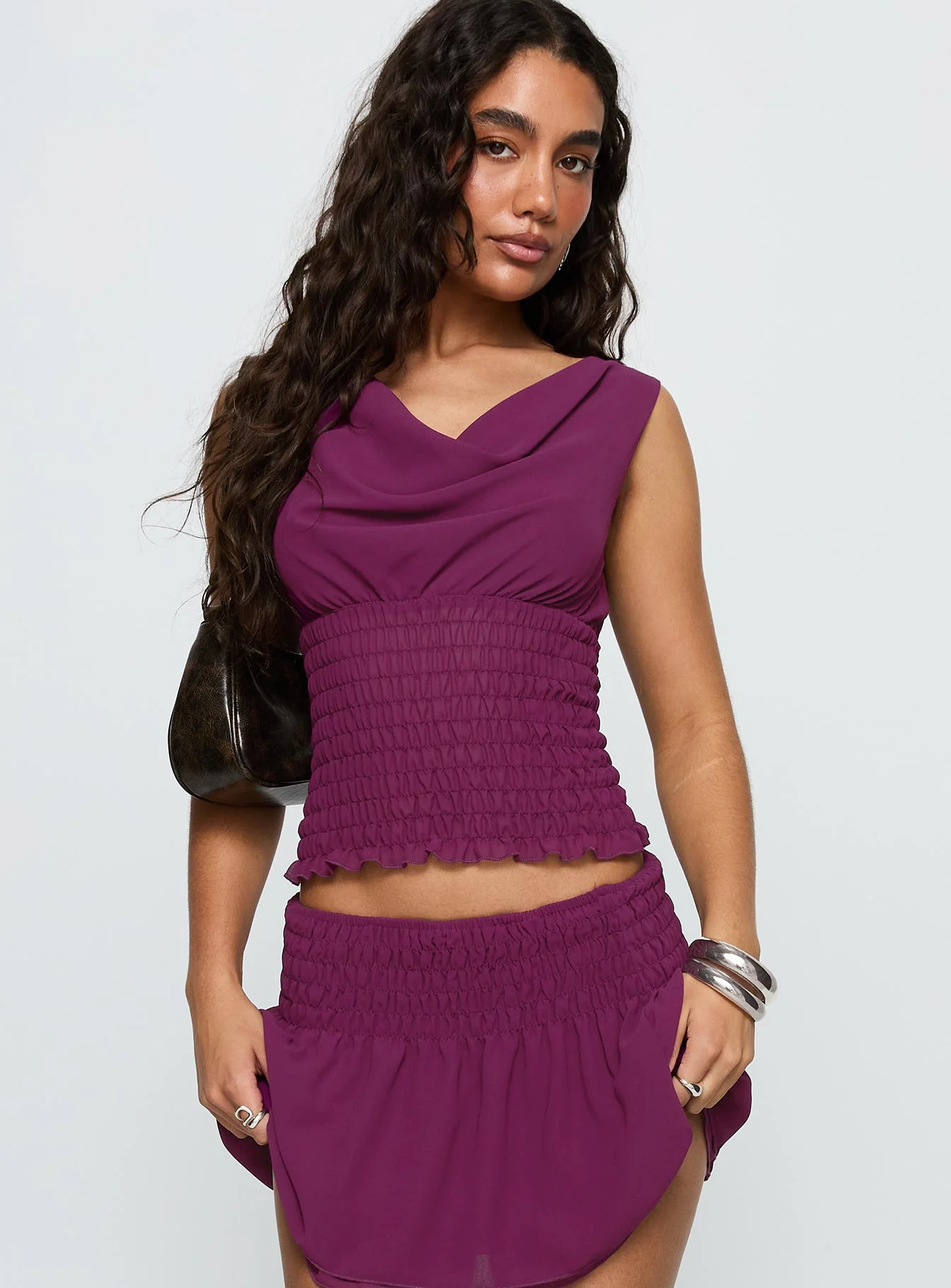 I Belong Shirred Top Wine