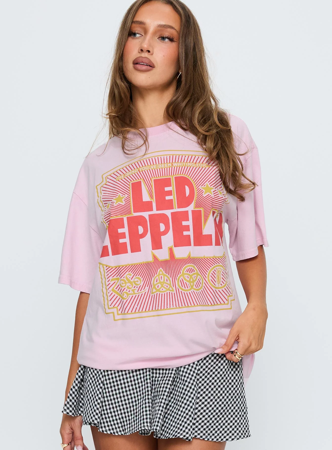 Led Zeppelin Oversized Vintage Graphic Top Pink