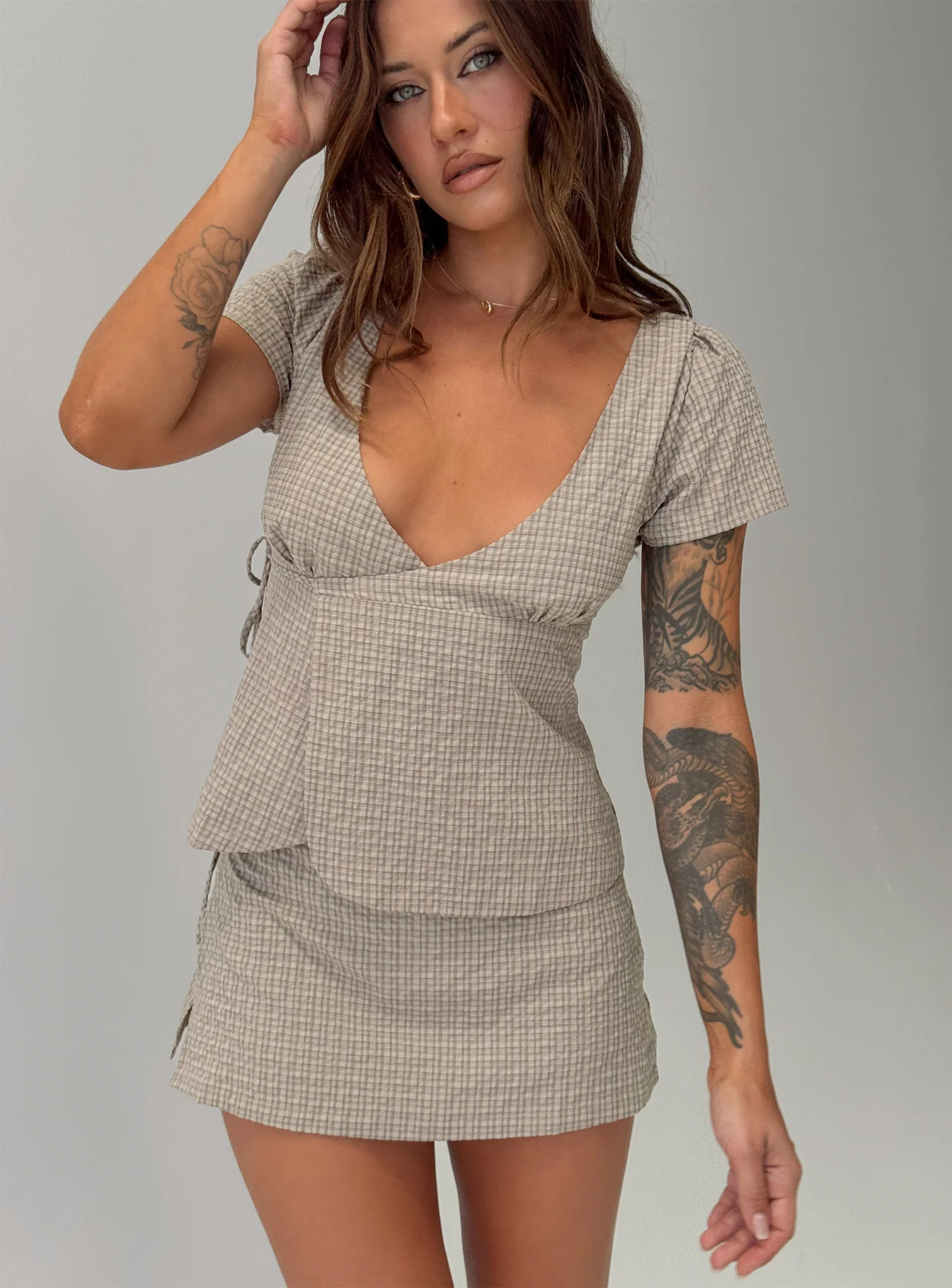 Emmilou Wrap Set Brown Check