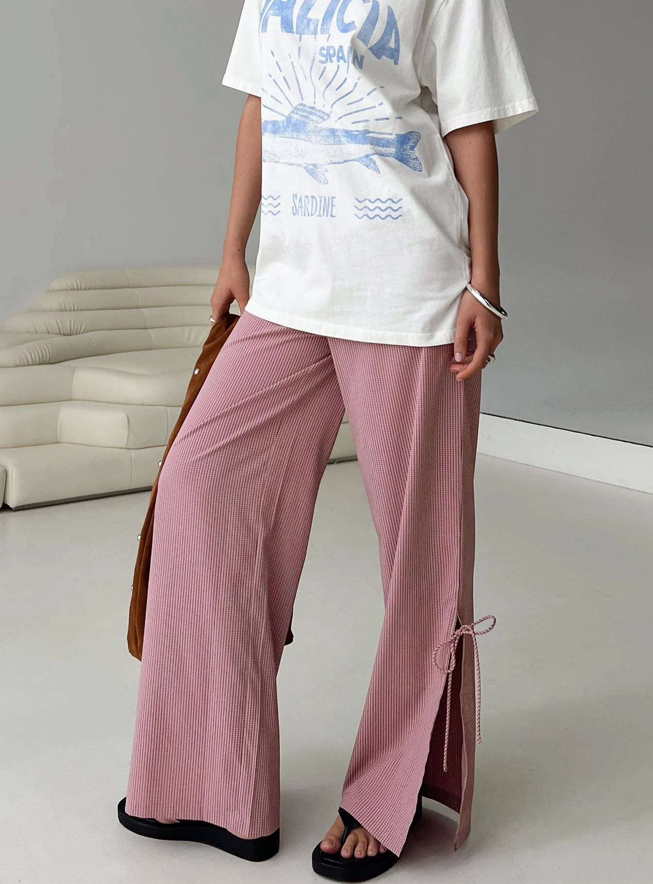 Jinxie Tie Side Pants Pink Gingham