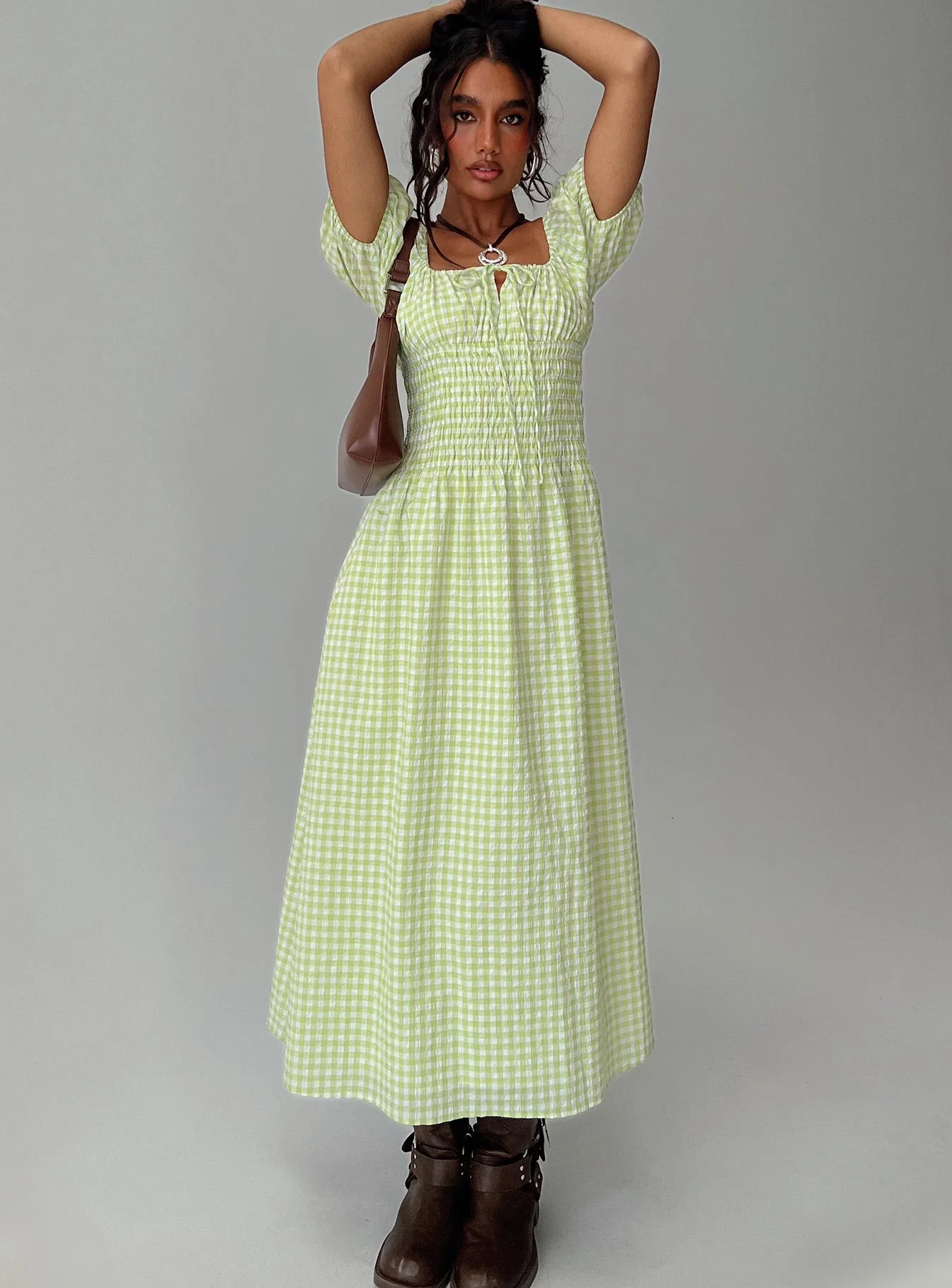 More Than Butterflies Maxi Dress Green Check