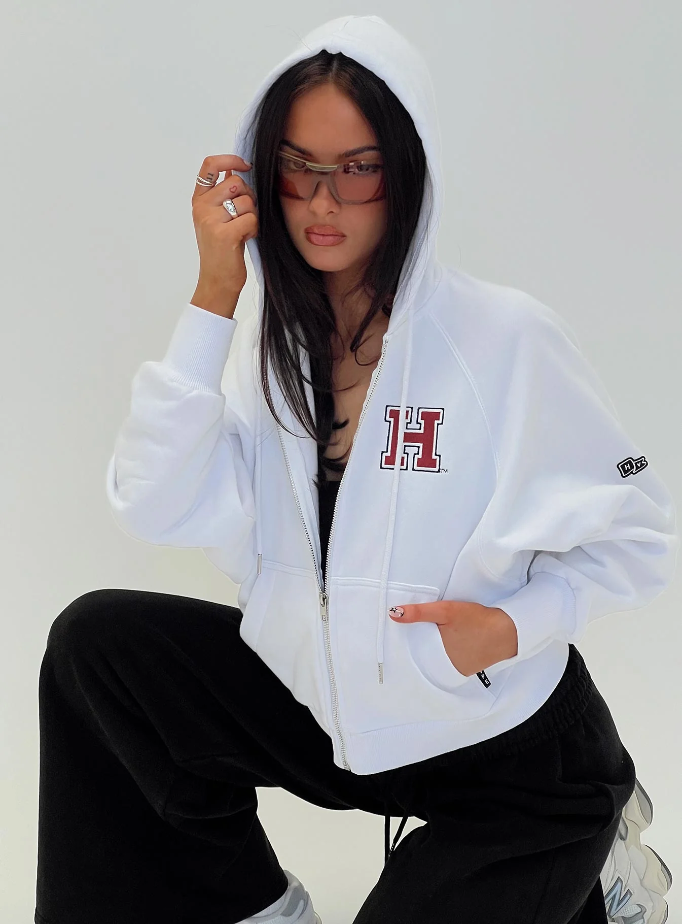 Harvard Raglan Zip Up White / Red