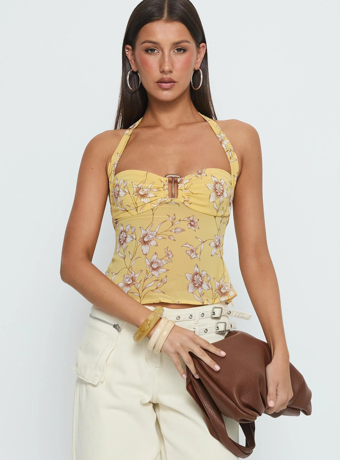 Isabetta Halter Top Yellow Floral