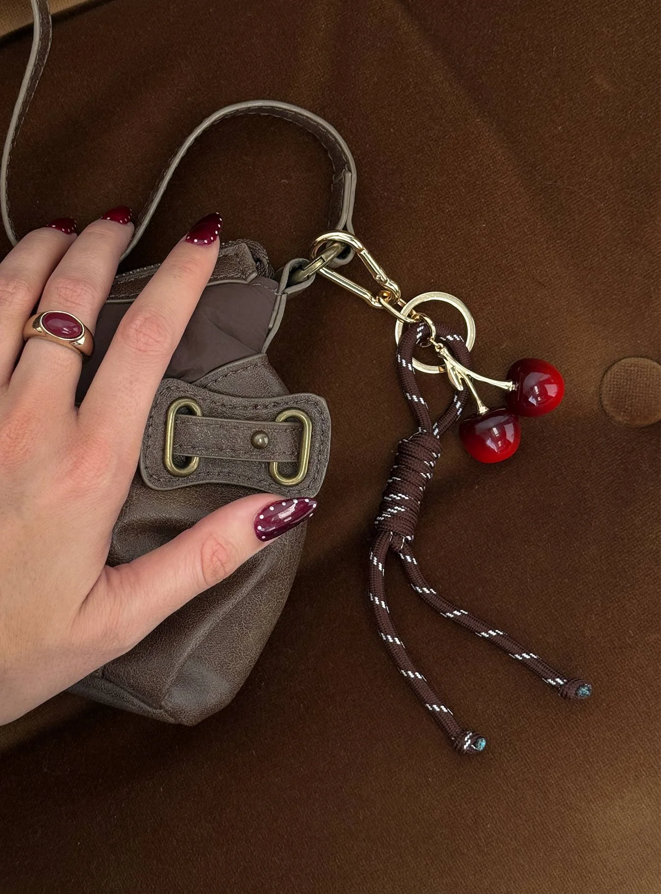 Tell Me More Cherry Keychain Gold