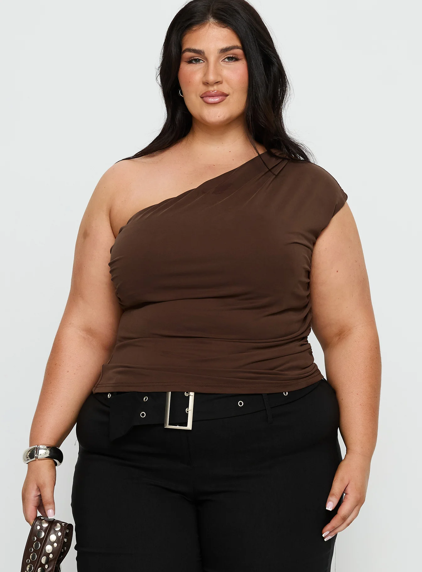 Amelyn One Shoulder Top Brown Curve