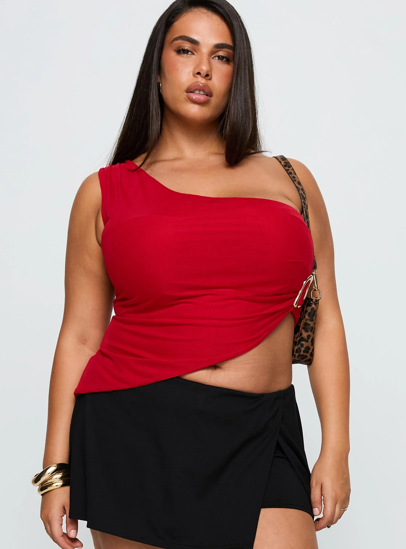 Machiatto One Shoulder Top Red Curve