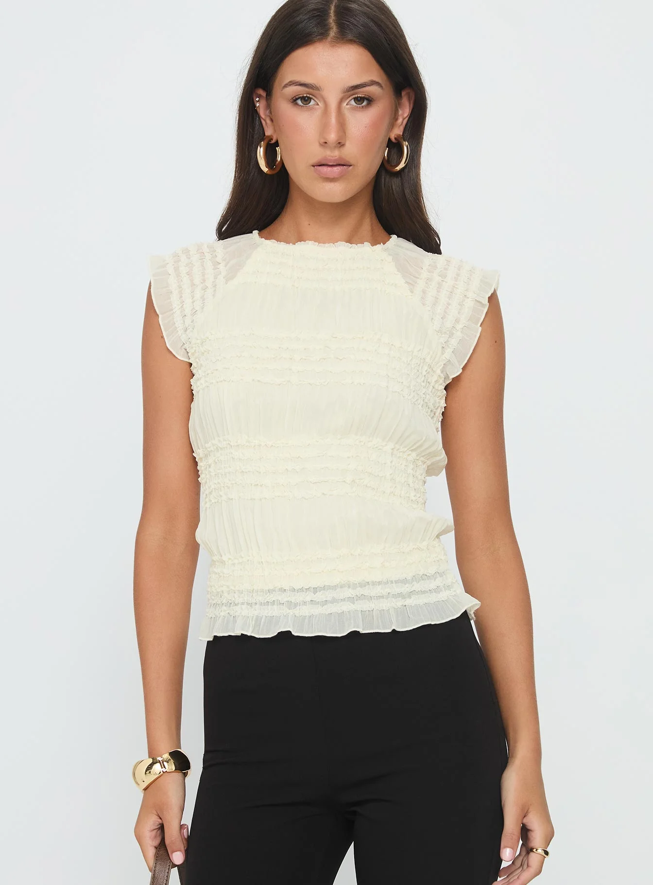 Talyn Cap Sleeve Frill Top Cream