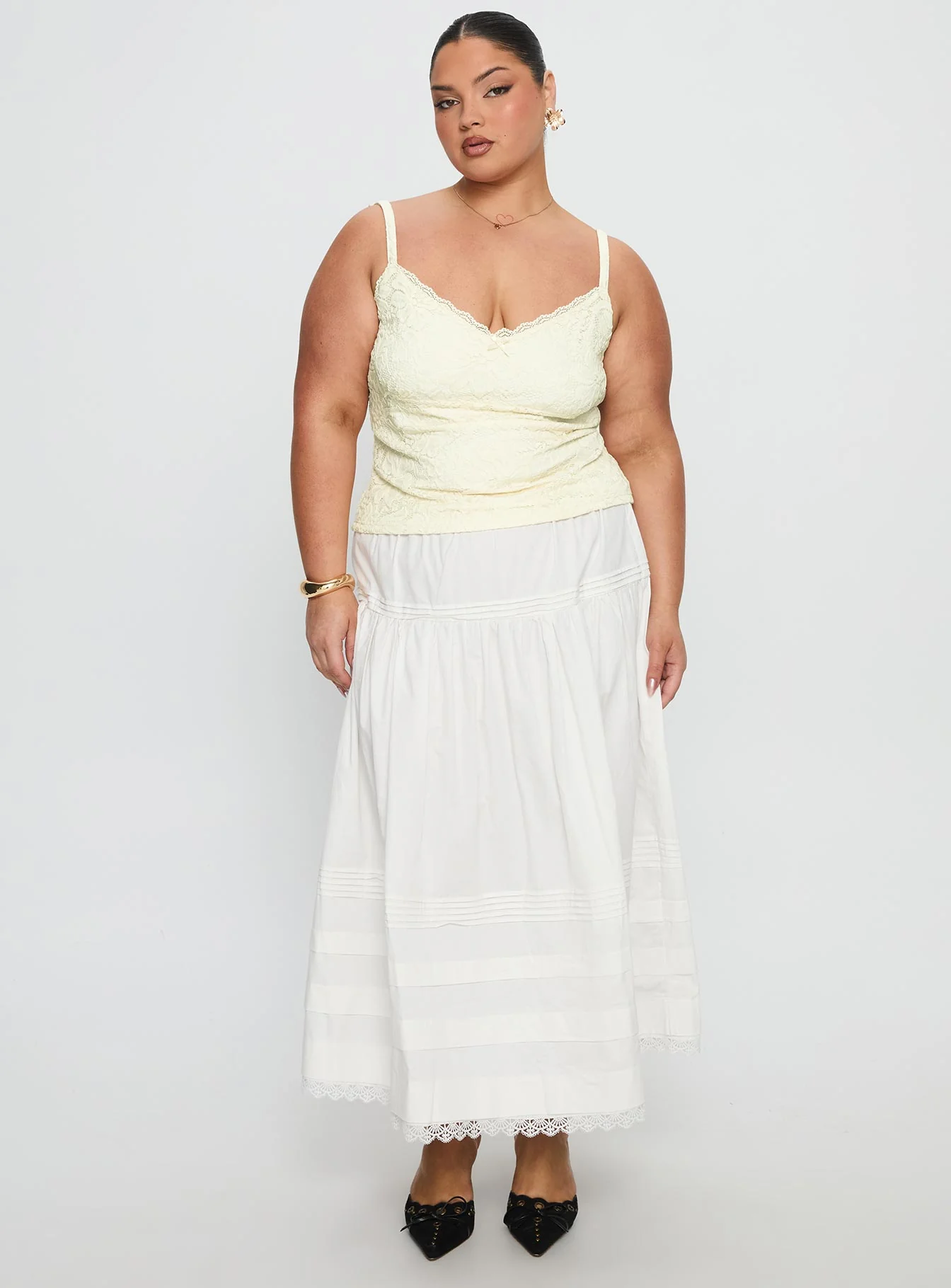 Calling For You Flowy Maxi Skirt White Curve