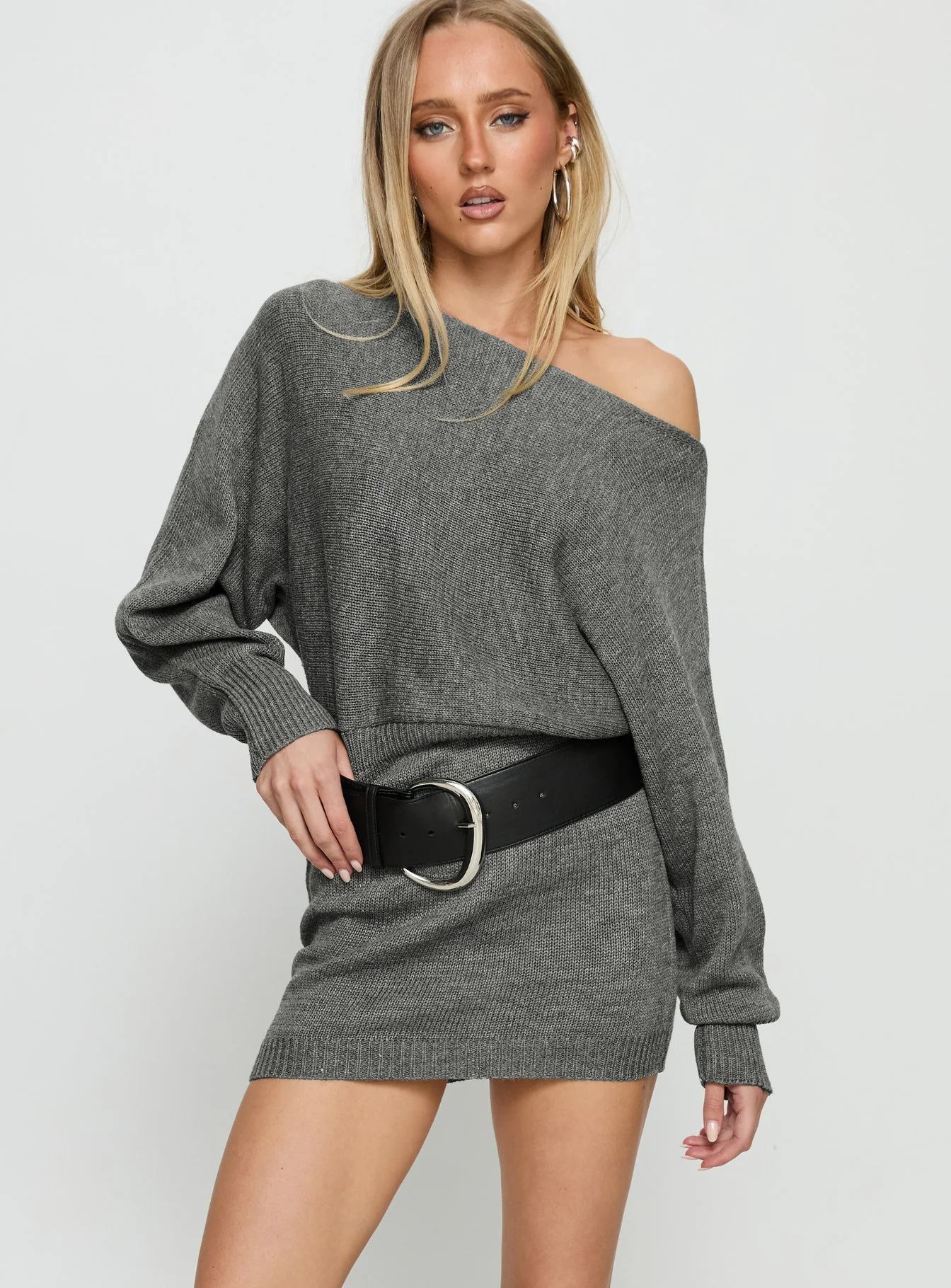 Bellamie Long Sleeve Mini Dress Grey