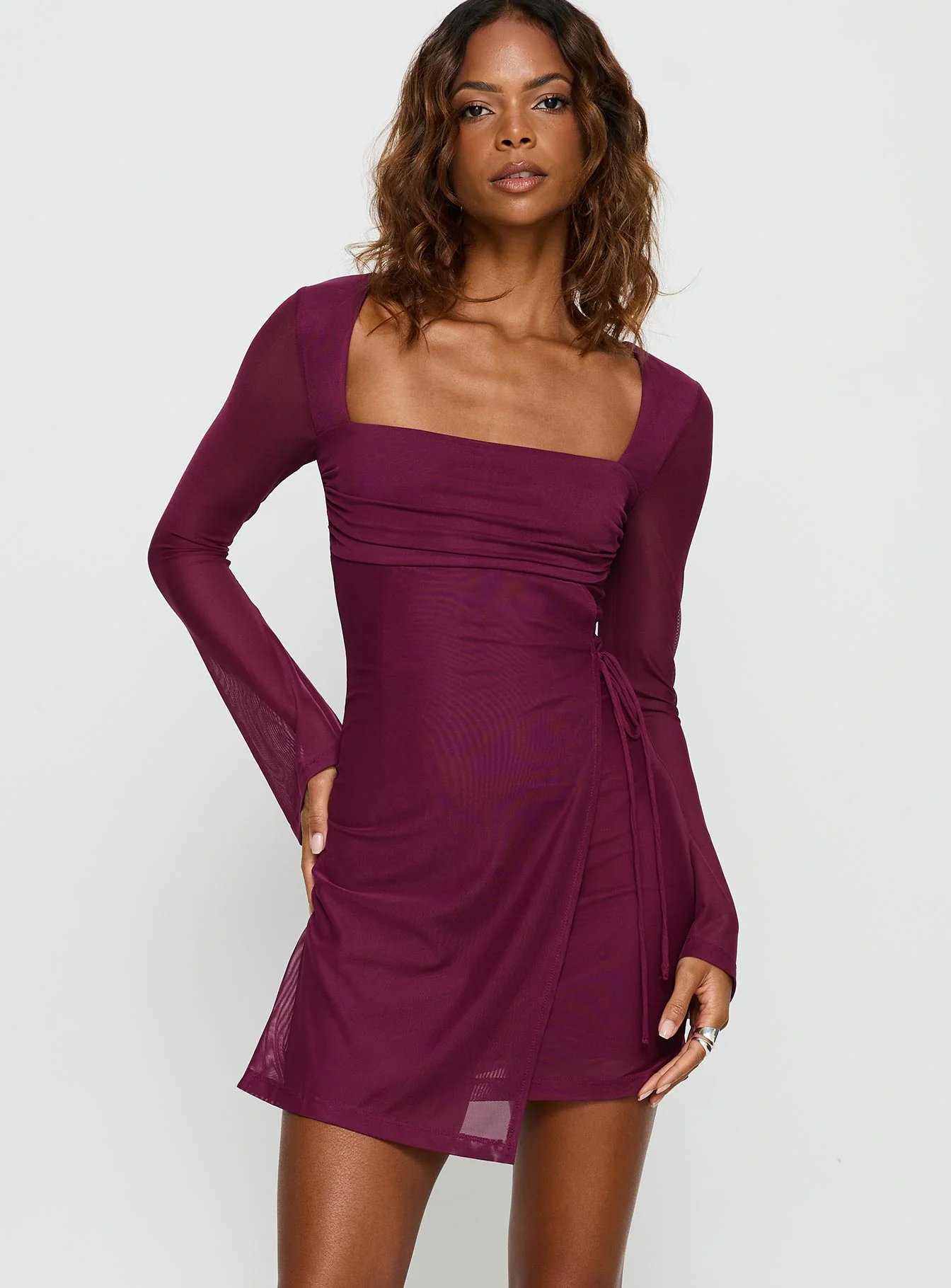 Martinez Long Sleeve Mini Dress Plum