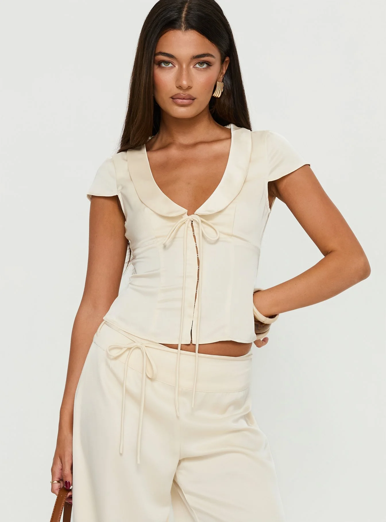 Aubrette Satin Collar Top Cream