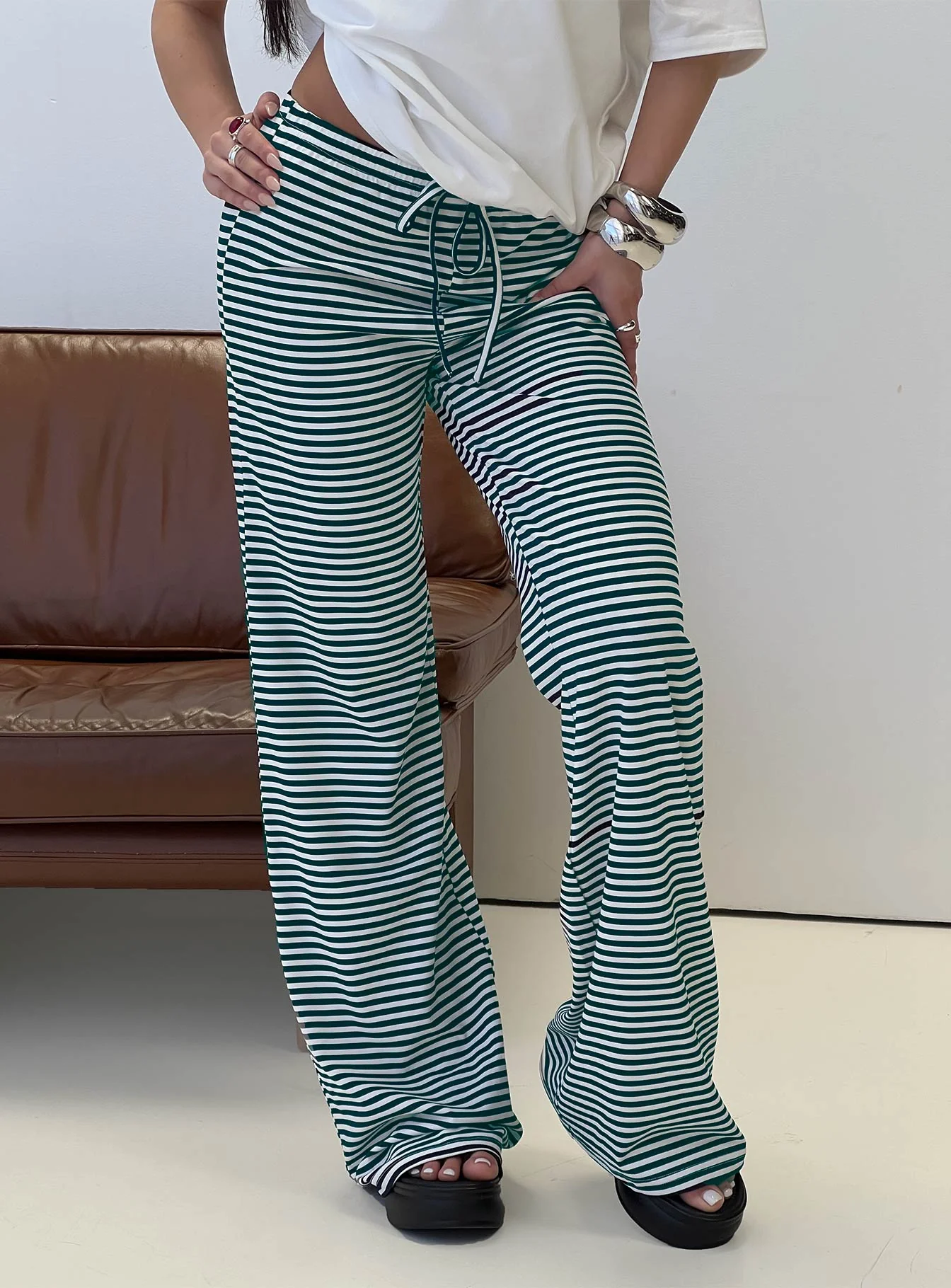 Alfreda Jersey Pants Navy Stripe
