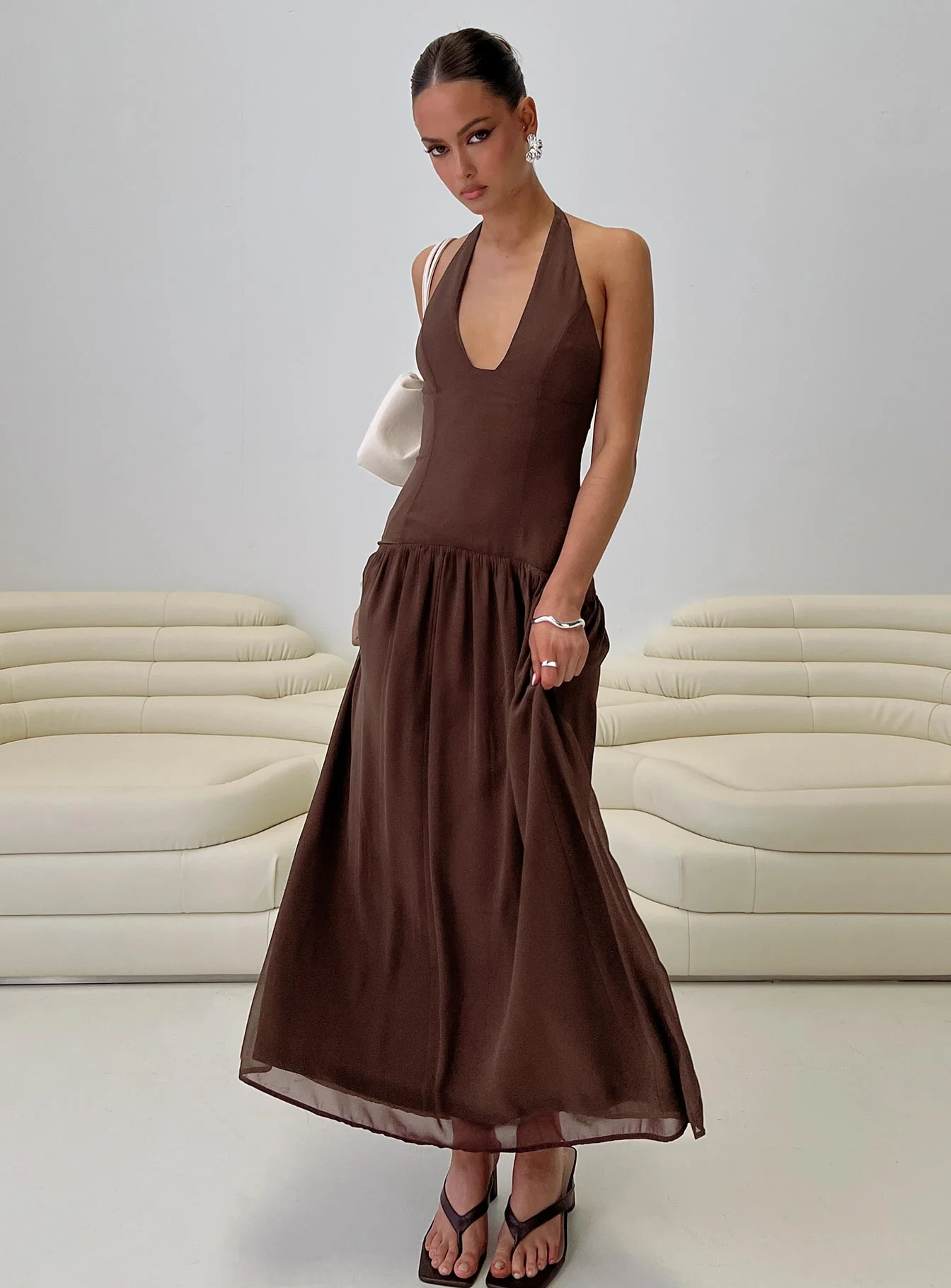 Chestnut Drop Waist Maxi Dress Brown
