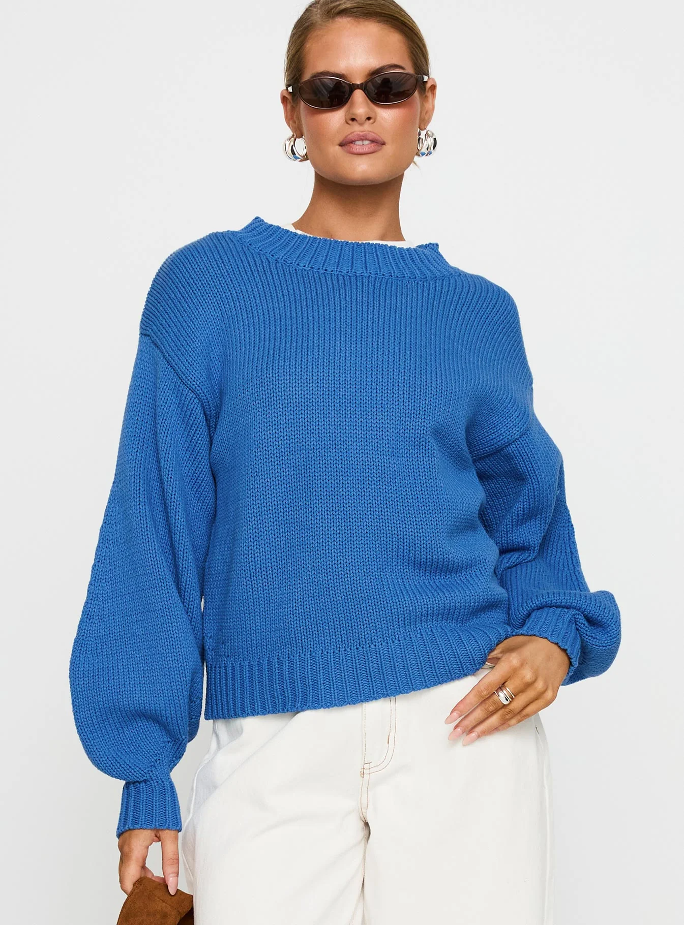 Harmony Balloon Sleeve Knit Sweater Blue