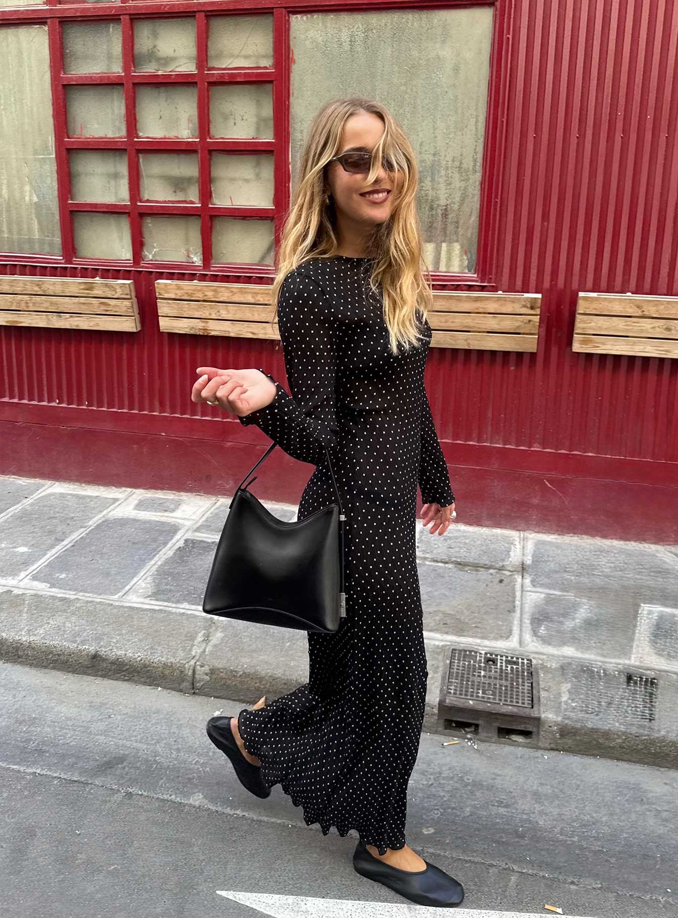 Haven Long Sleeve Maxi Dress Noir Polka