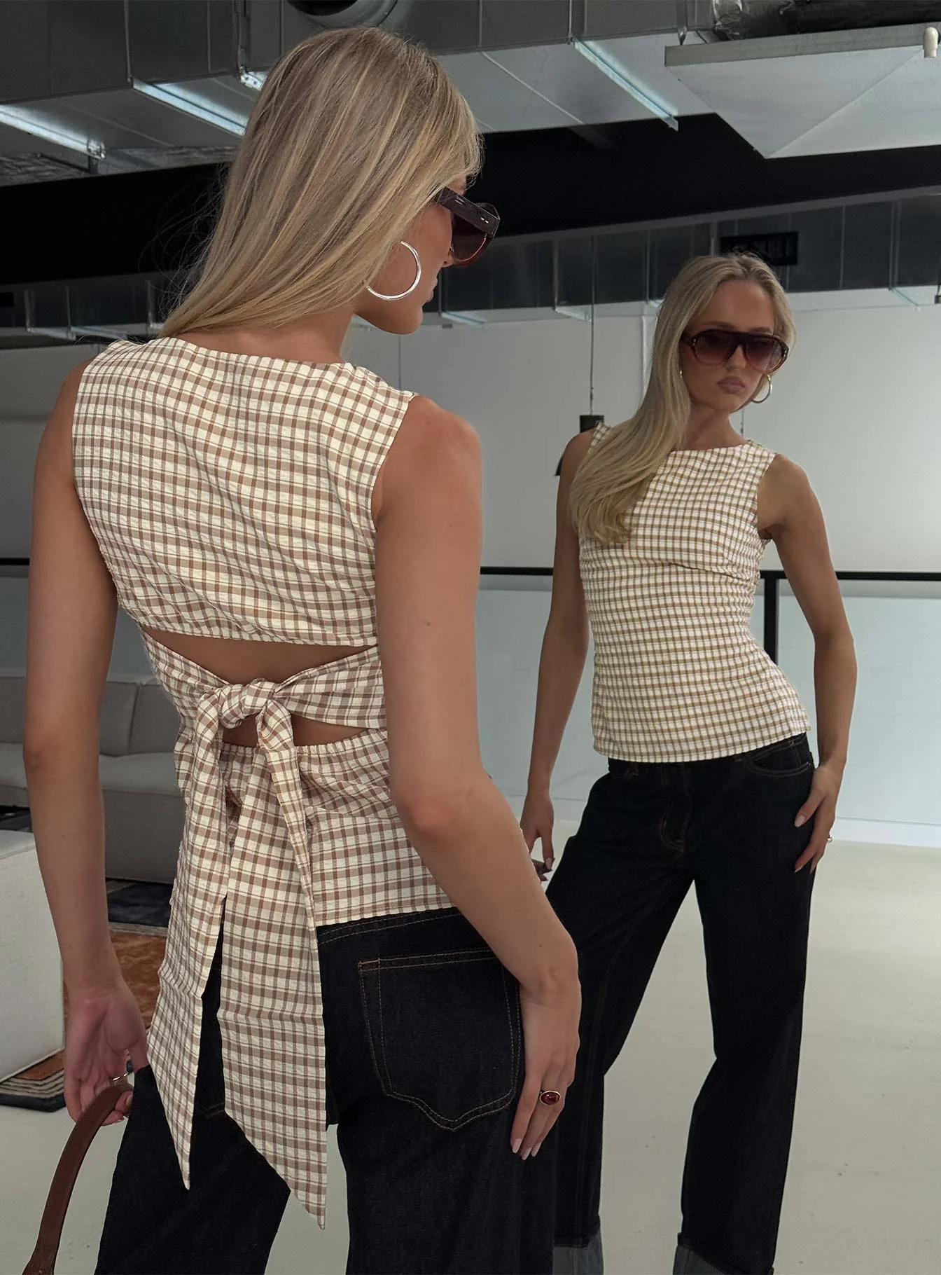 Michaud Top Brown Gingham