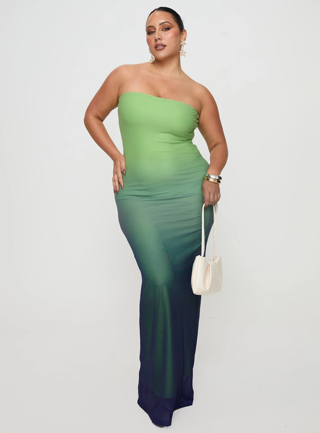 Stolen Love Strapless Maxi Dress Blue / Green Ombre Curve