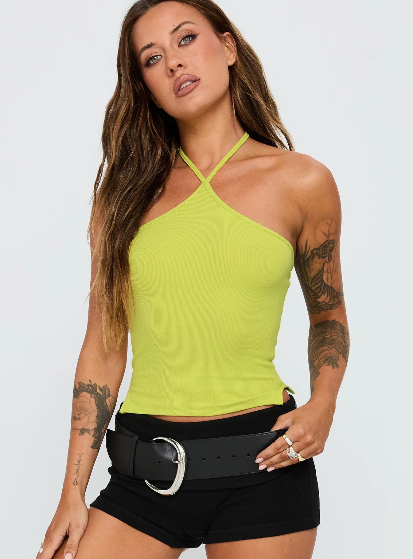 Baseline Halter Rib Top Green